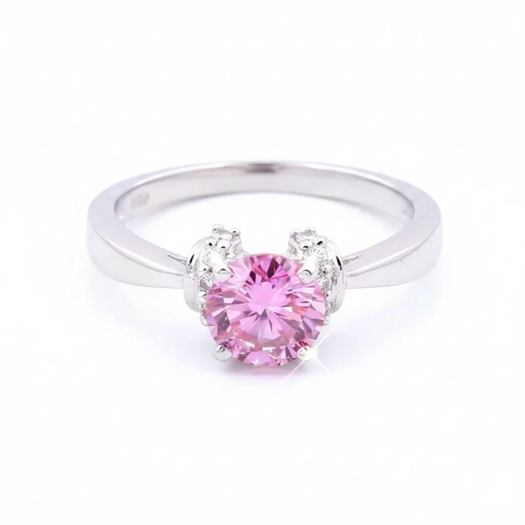 1ct VVS1 Pink Moissanite Solitaire Ring Certified Jewelry 18K Gold Plated