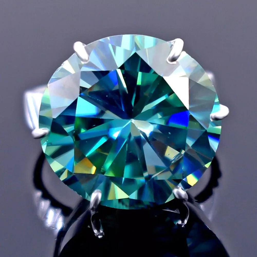 17.20ct DEW Blue Moissanite Round Statement Ring | 18K Gold Vermeil | GRA Certified - view 3