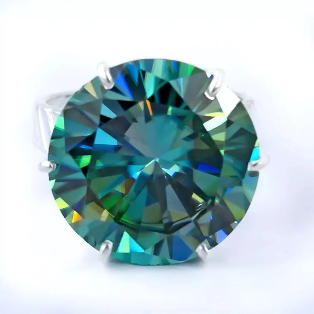 17.20ct DEW Blue Moissanite Round Statement Ring | 18K Gold Vermeil | GRA Certified - view 4