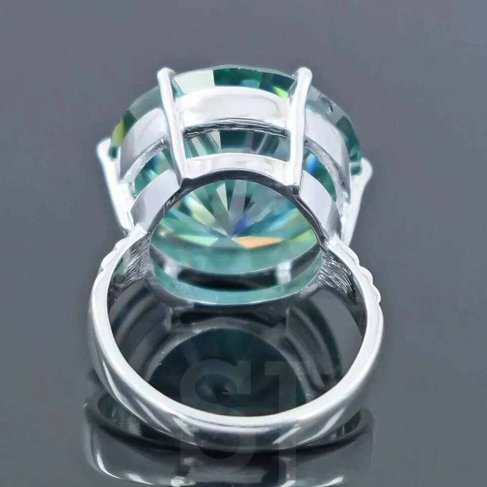 17.20ct DEW Blue Moissanite Round Statement Ring | 18K Gold Vermeil | GRA Certified - view 5