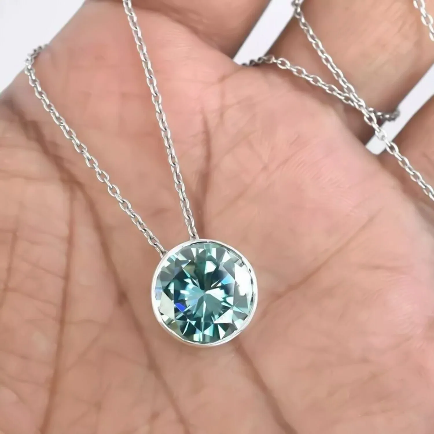 Stunning 11 ct DEW Blue Moissanite Solitaire Pendant in Gold Vermeil Gift for Her - view 2