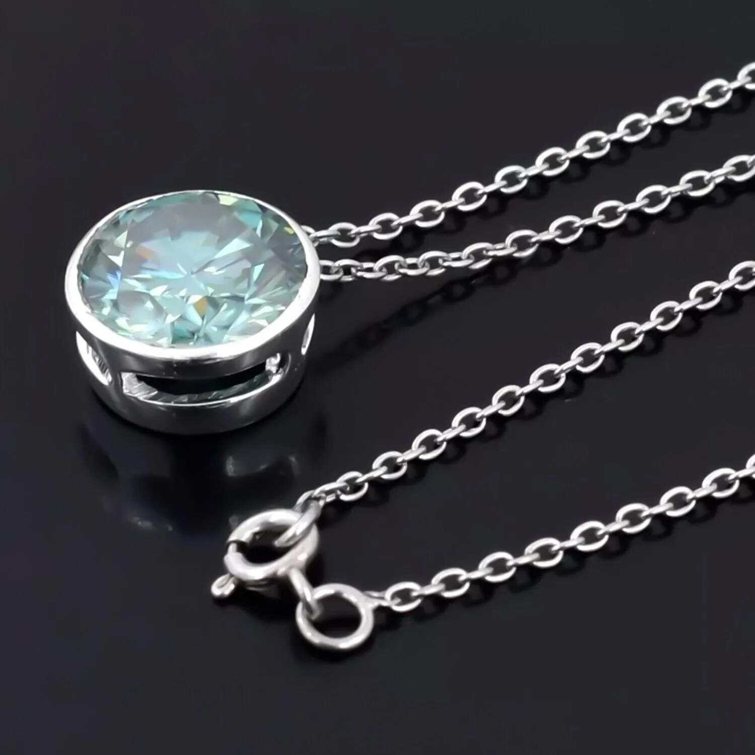Stunning 11 ct DEW Blue Moissanite Solitaire Pendant in Gold Vermeil Gift for Her - view 3