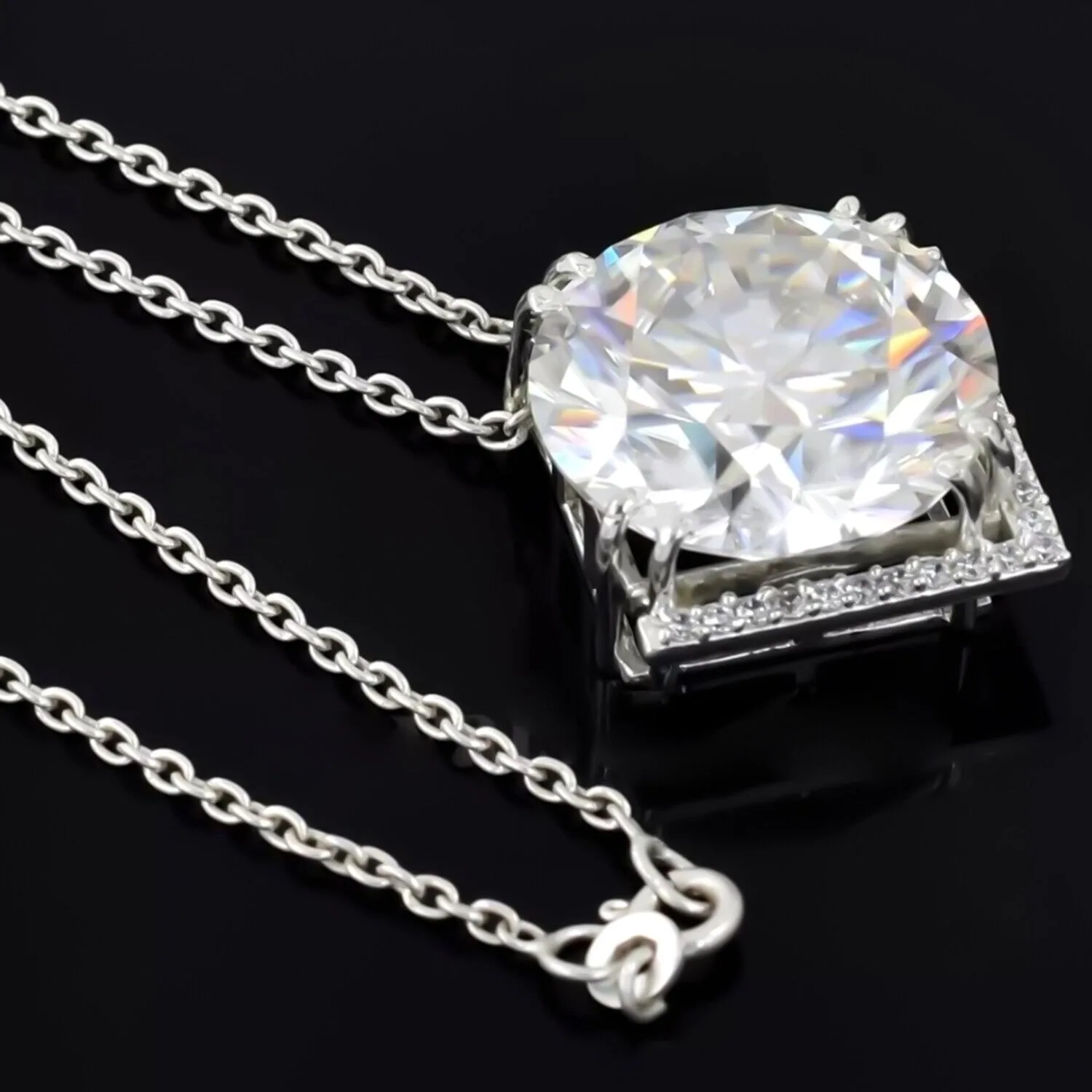 11.00 ct DEW White Moissanite Solitaire Pendant in Gold Vermeil Certified Gift - view 3
