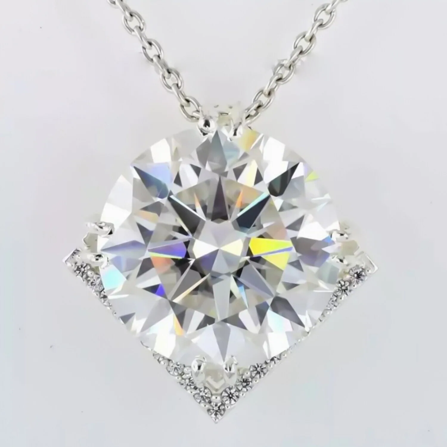 11.00 ct DEW White Moissanite Solitaire Pendant in Gold Vermeil Certified Gift - view 2