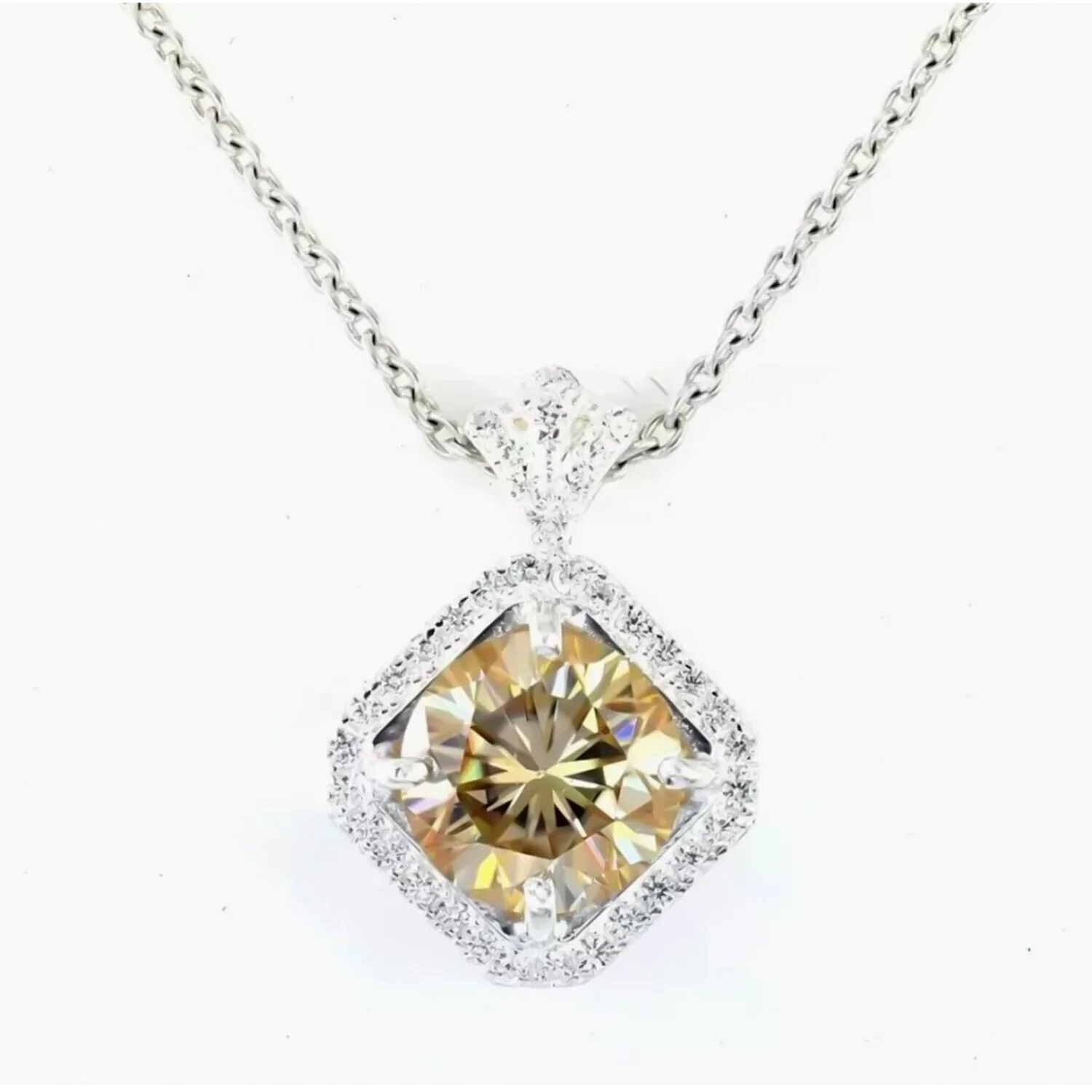 6.50 ct DEW Champagne Moissanite Pendant Gold Vermeil