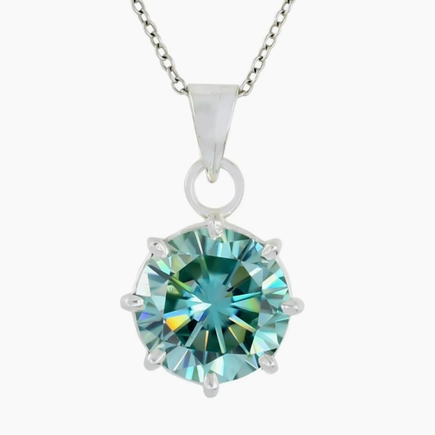 6.50 ct DEW Blue Moissanite Solitaire Pendant in Gold Vermeil Holiday Jewelry Gift