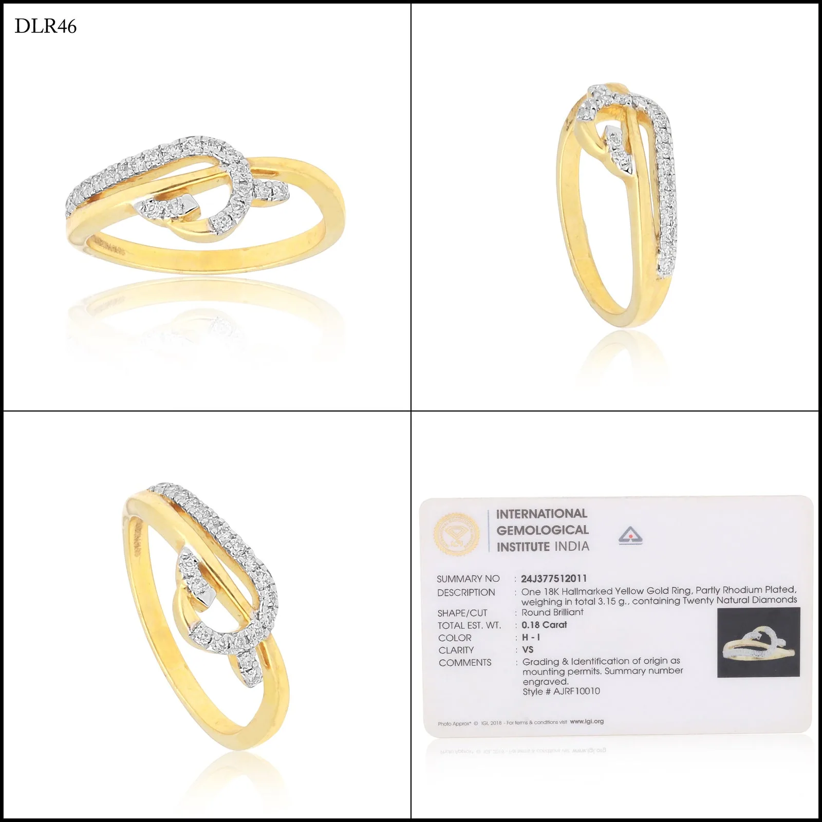 0.18 Ct. IGI Certified 18k Yellow Gold Diamond Cluster Ring For Women Gift - view 10