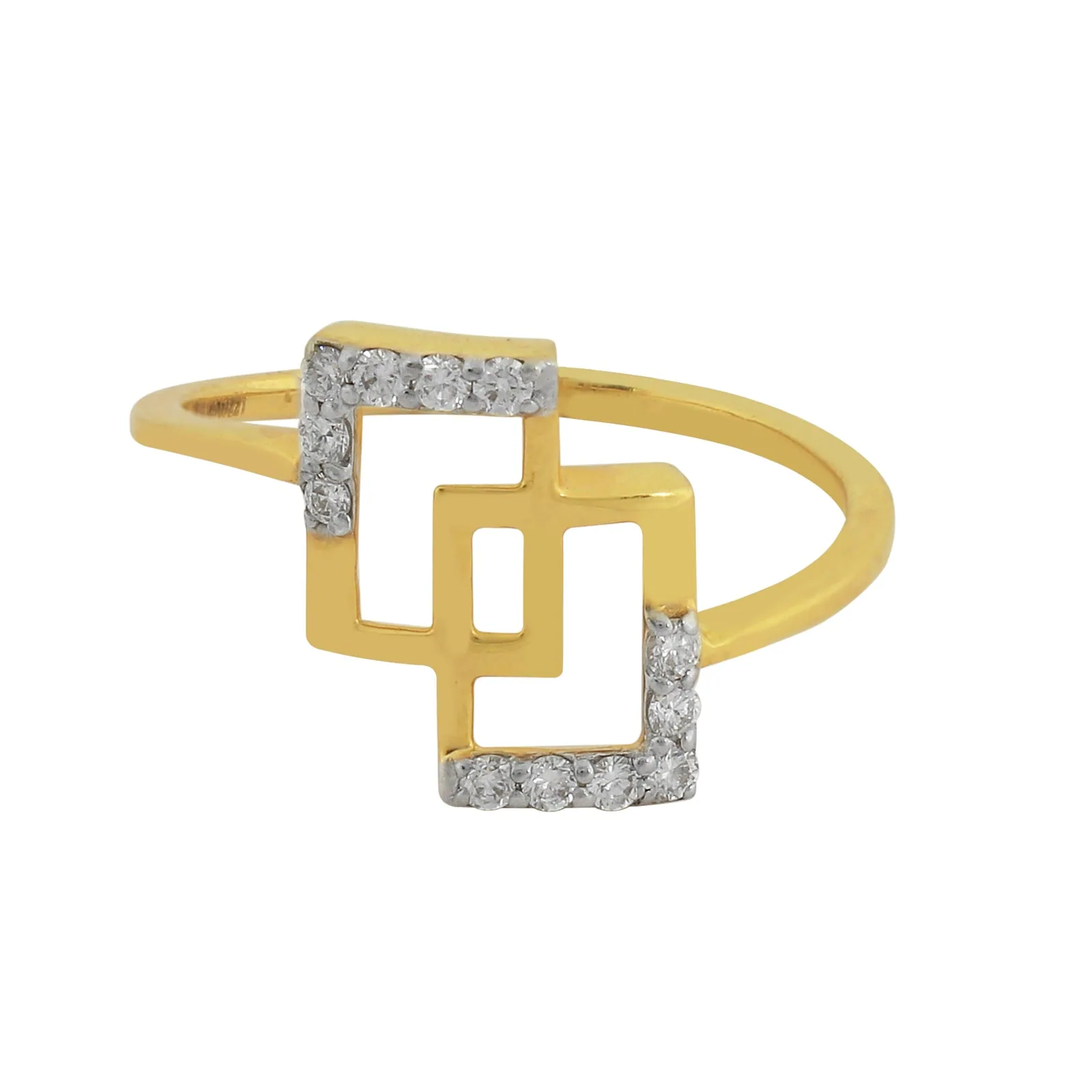 0.15 Ct. IGI Certified 18k Yellow Gold Diamond Geometric Ring Designer Jewelry