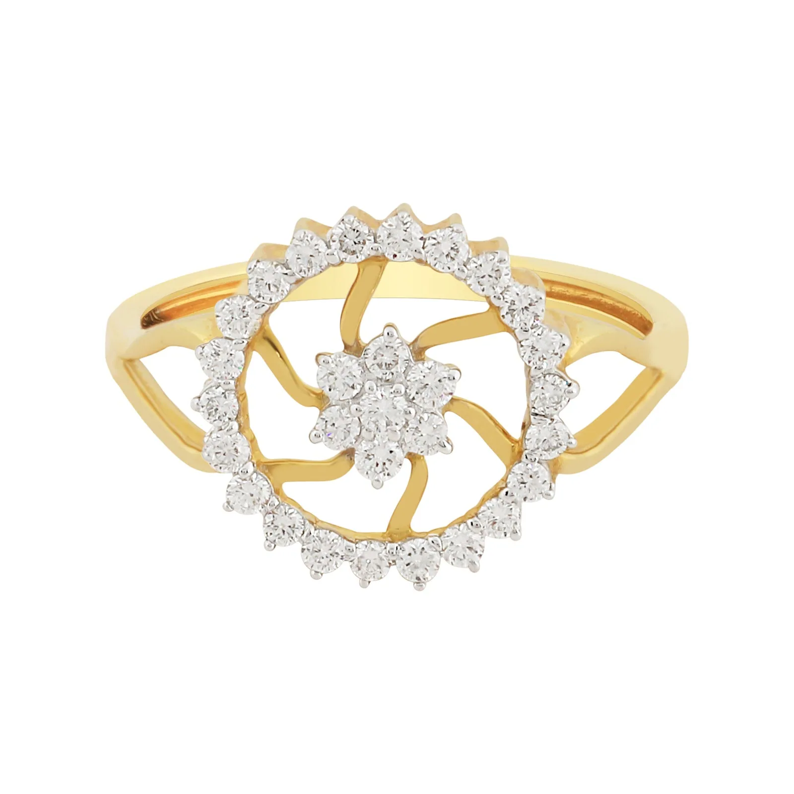 0.42 Ct. IGI Certified 18k Yellow Gold GH VS Diamond Floral Design Ring
