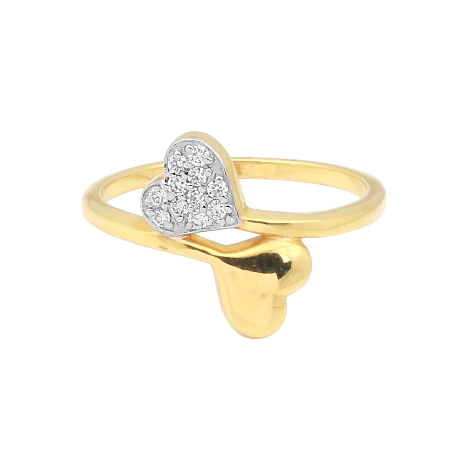 0.10 Ct. IGI Certified Natural Diamond 18k Heart Crossover Yellow Gold Ring