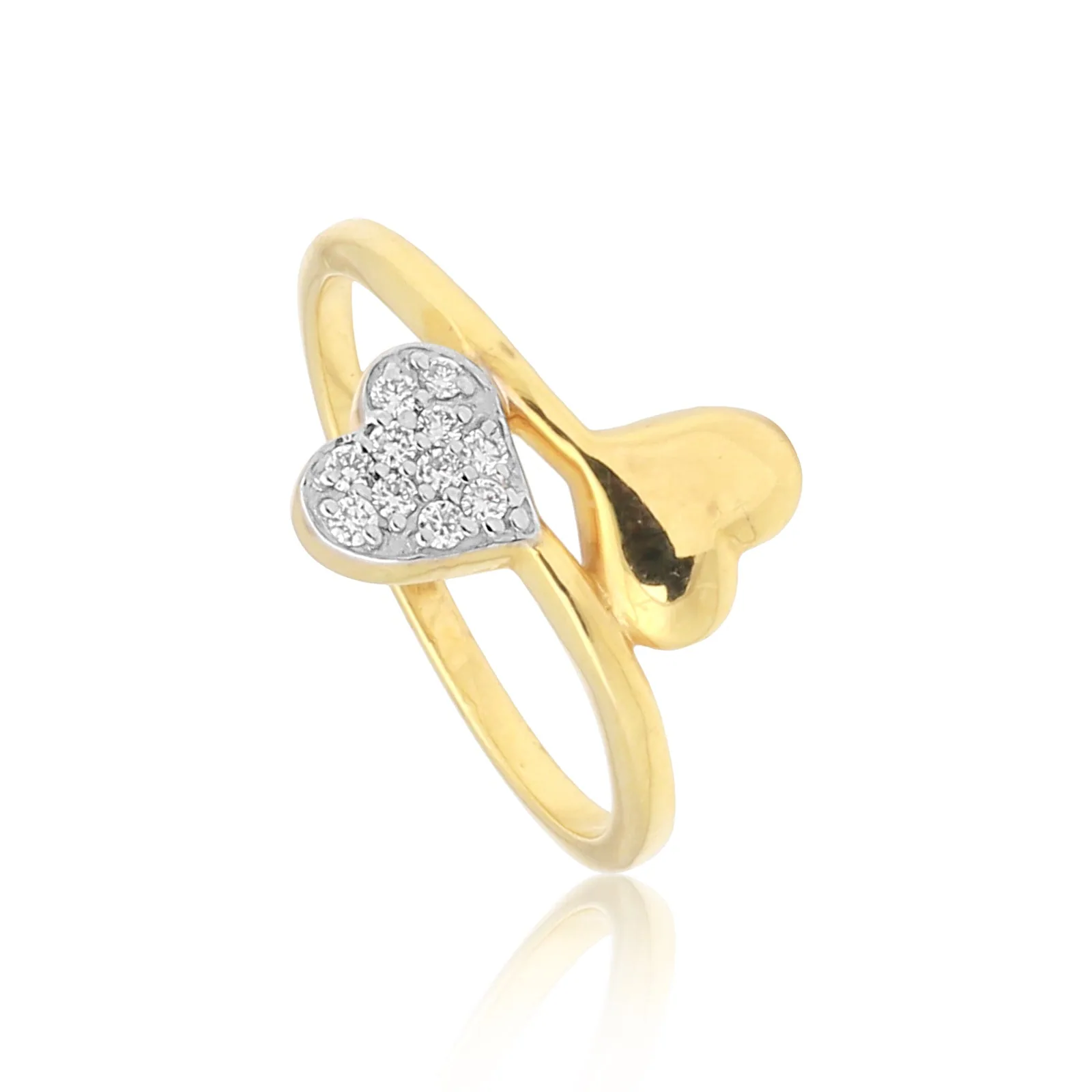 0.10 Ct. IGI Certified Natural Diamond 18k Heart Crossover Yellow Gold Ring - view 3