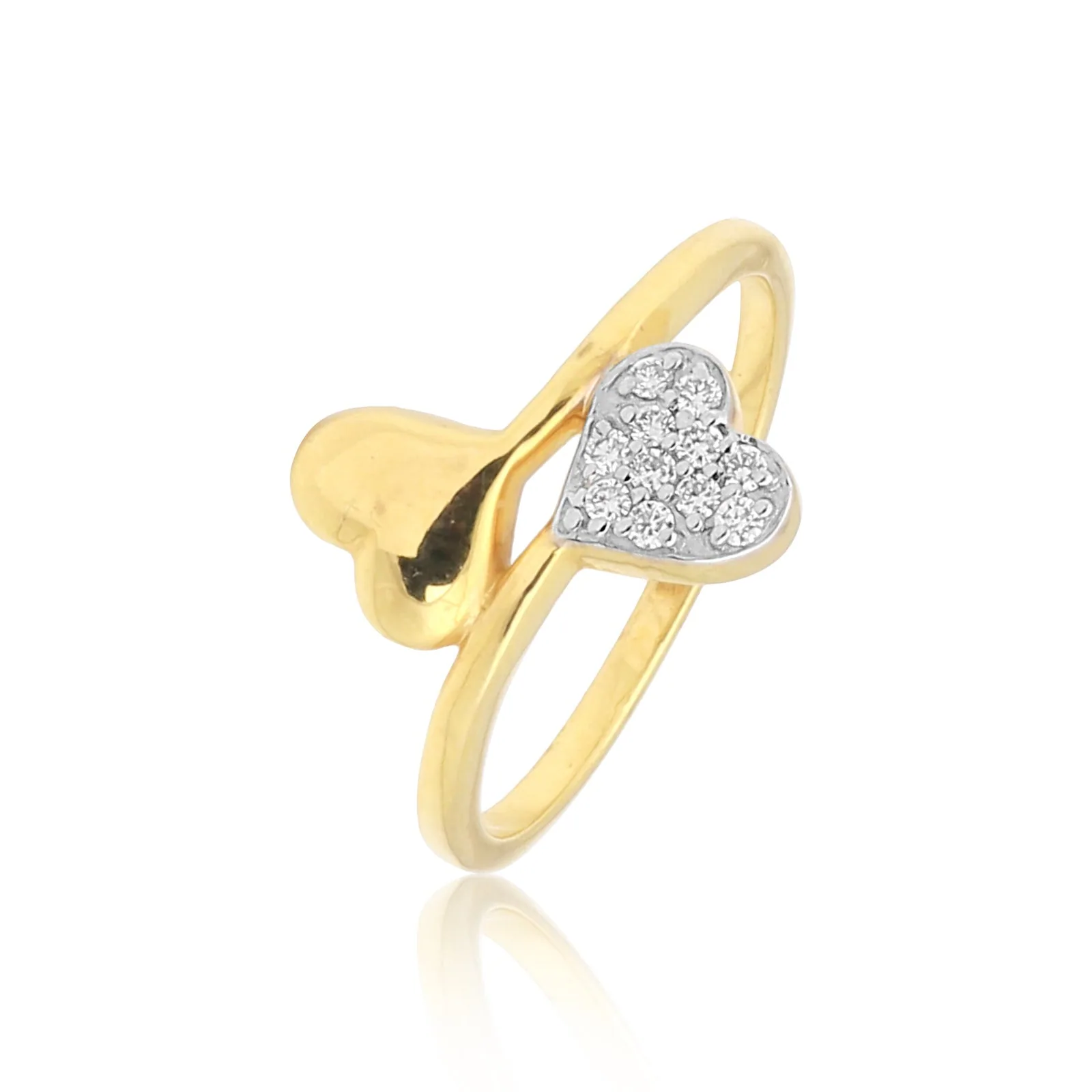 0.10 Ct. IGI Certified Natural Diamond 18k Heart Crossover Yellow Gold Ring - view 4