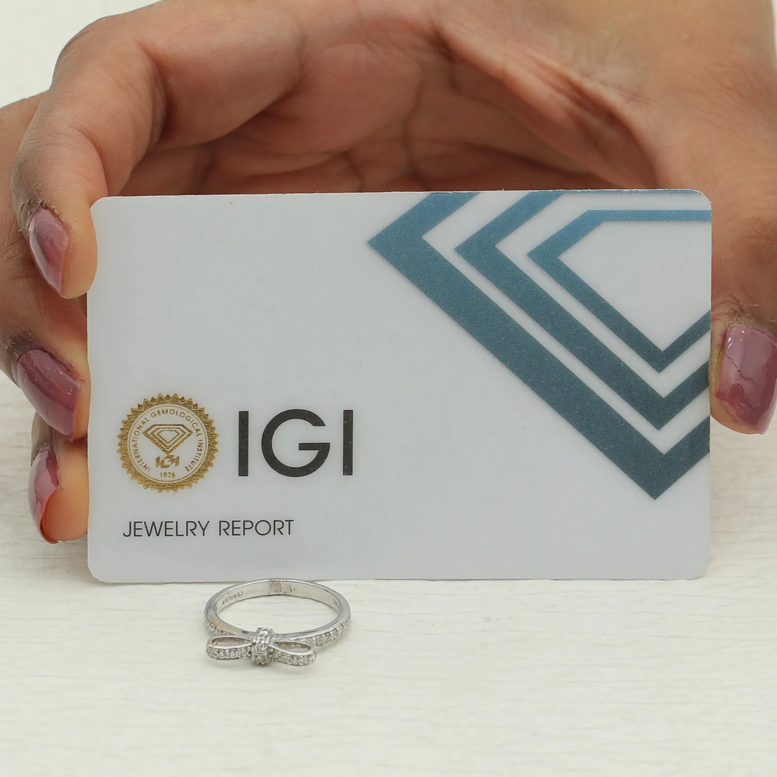 0.36 Ct. IGI Certified Natural Diamond 18k White Gold Solitaire Bypass Ring - view 9
