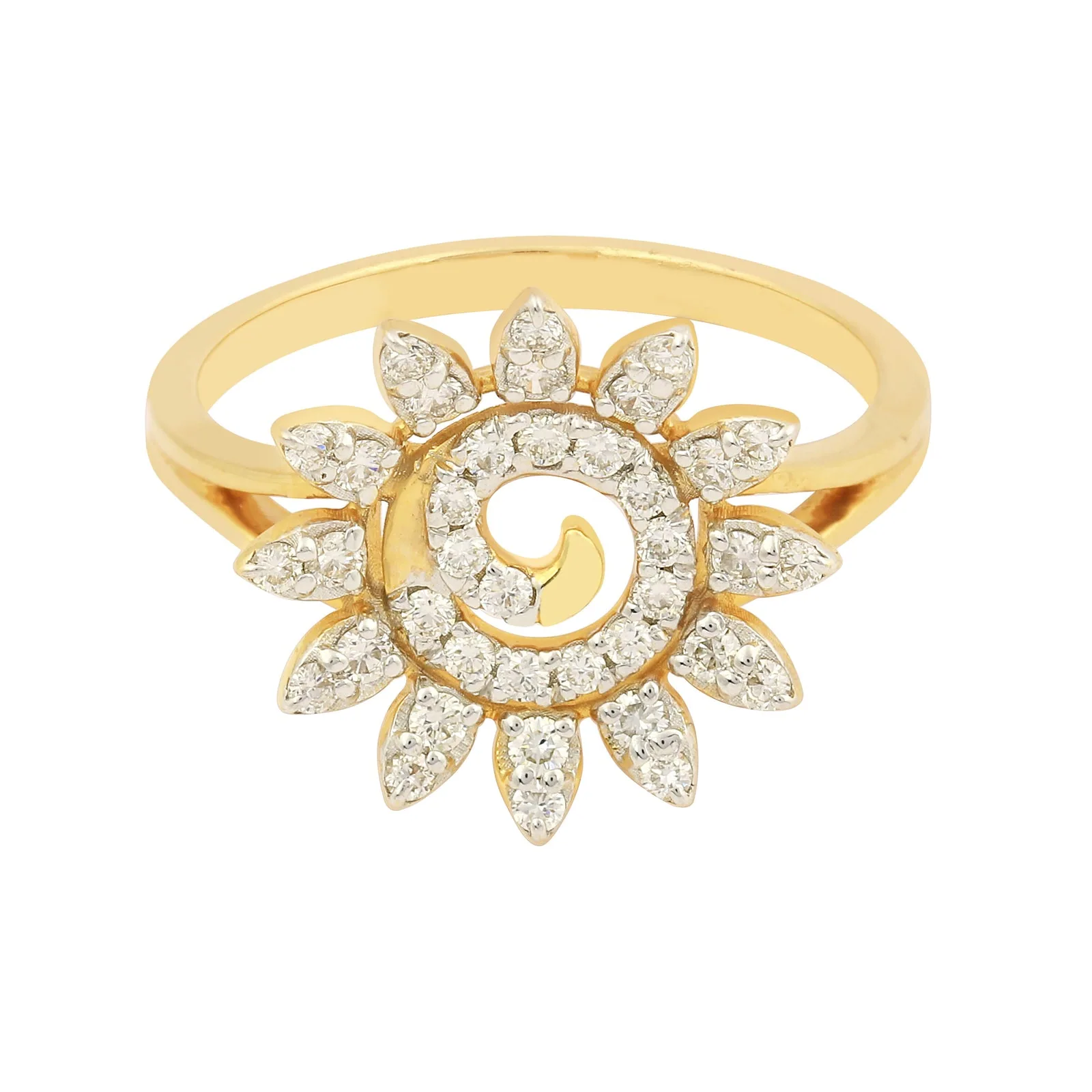 0.39 Ct. IGI Certified Natural Diamond 18k Yellow Gold Flower Design Ring