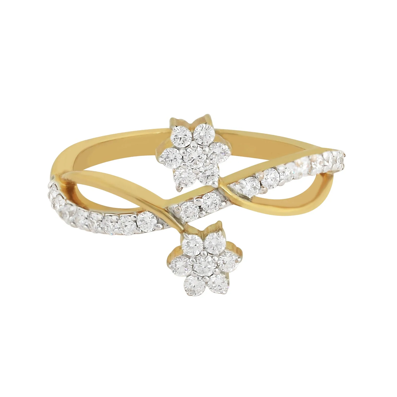 0.16 Ct. IGI Certified Natural Diamond 18k Yellow Gold Floral Bypass Ring