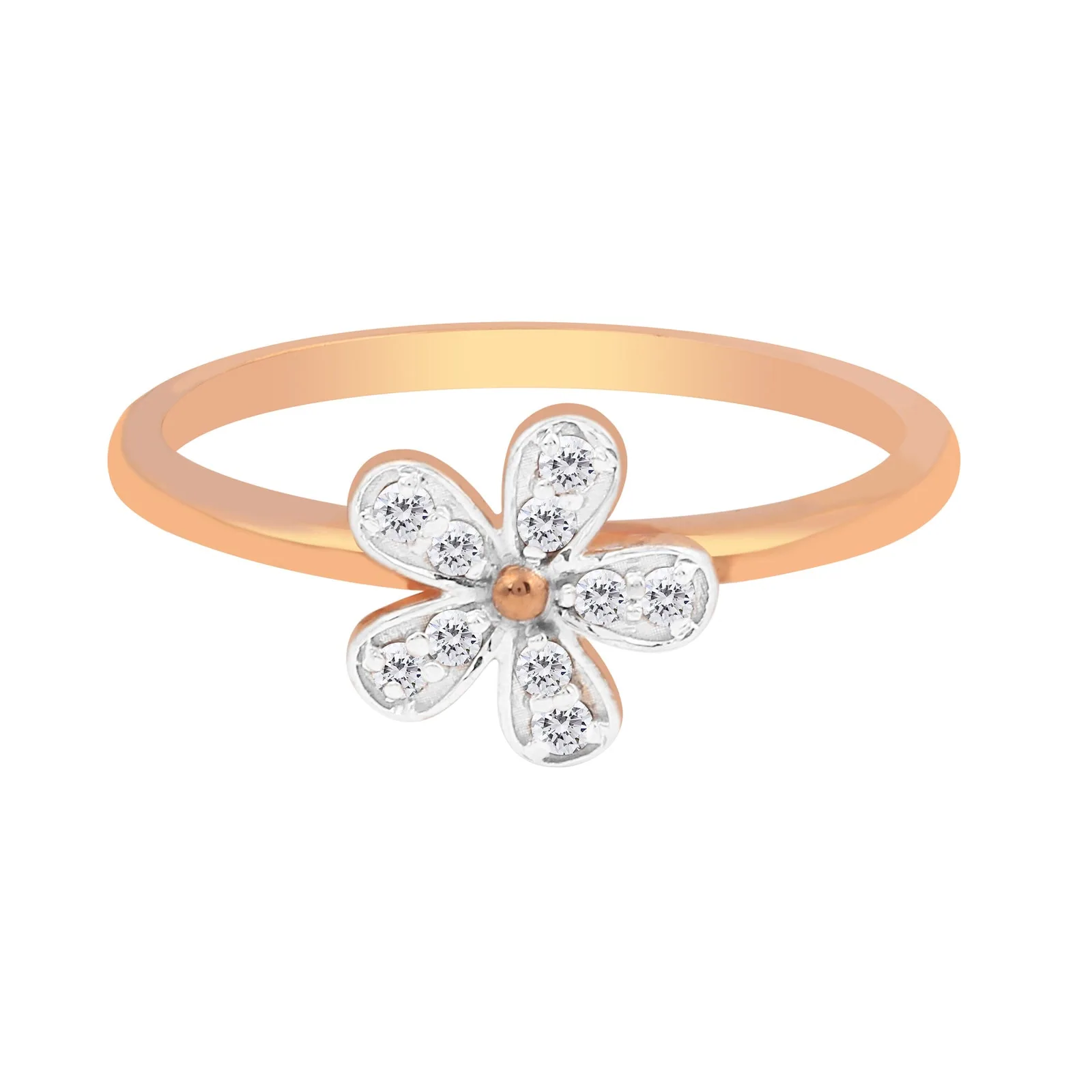 0.09 Ct. IGI Certified Natural Diamond 18k Solid Rose Gold Flower Ring