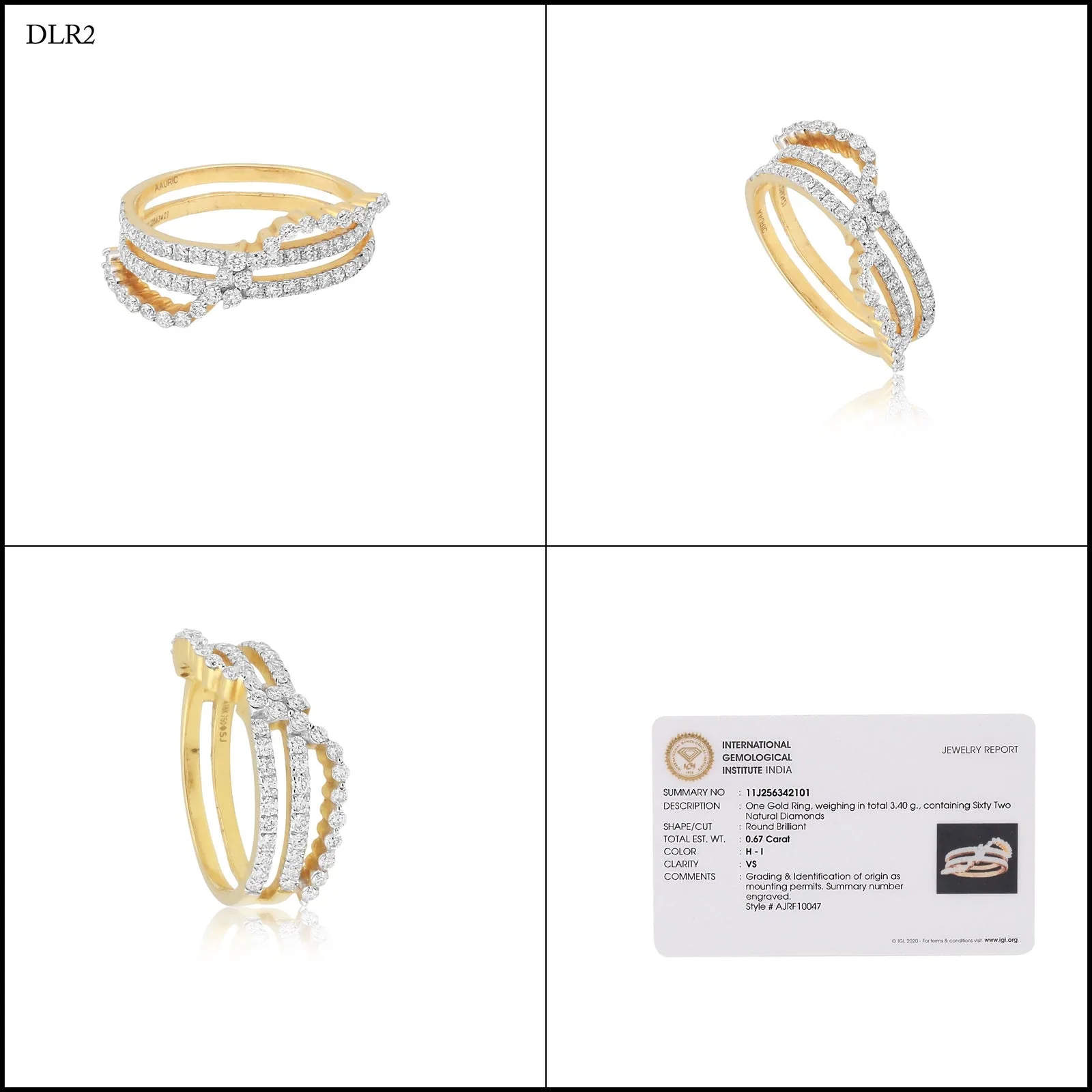 0.67 Ct. IGI Natural Diamond Crossover Ring in 18K Yellow Gold for Women Gift - view 3