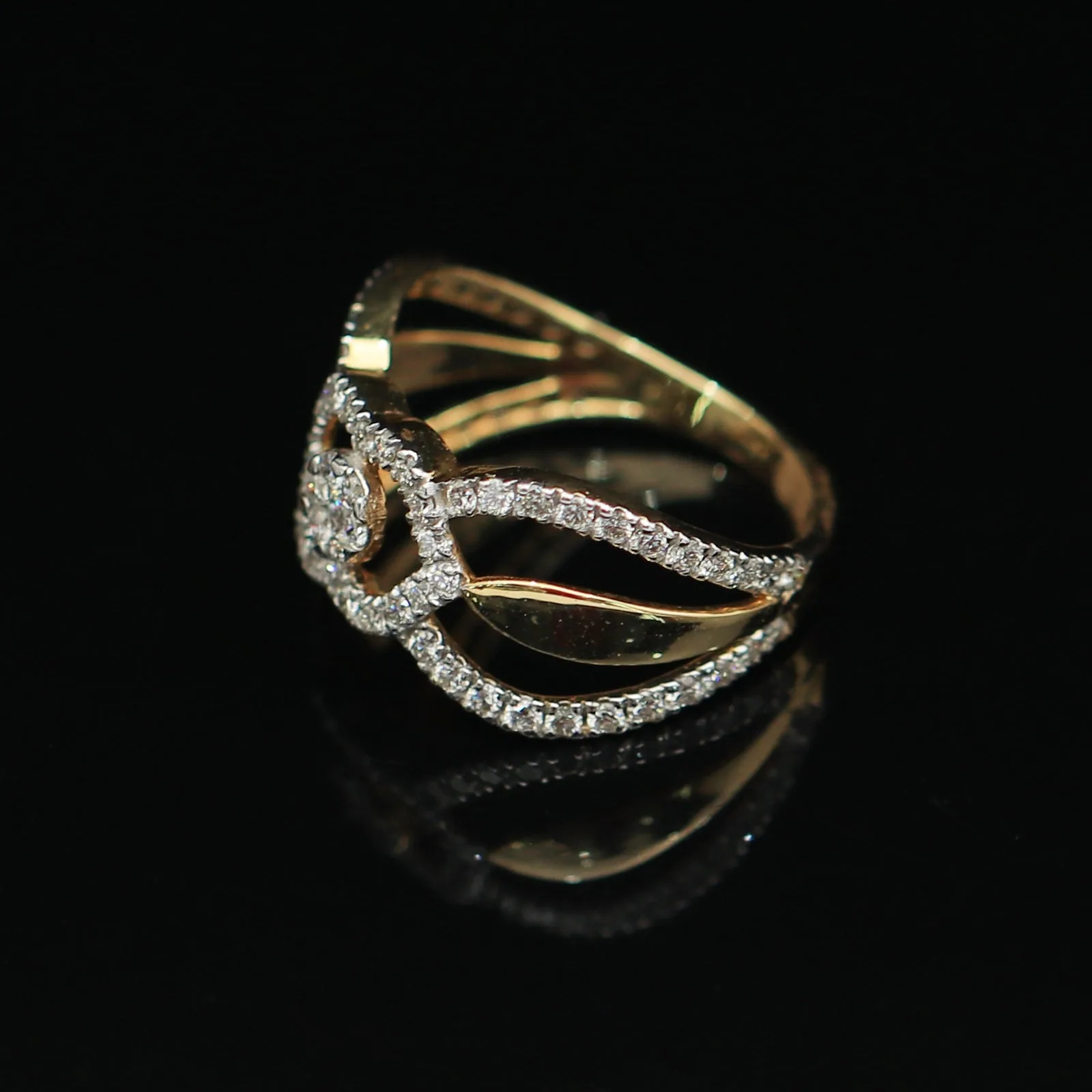 0.74 Ct. IGI Natural Diamond Designer Ring in 18K Yellow Gold for Anniversary - view 3