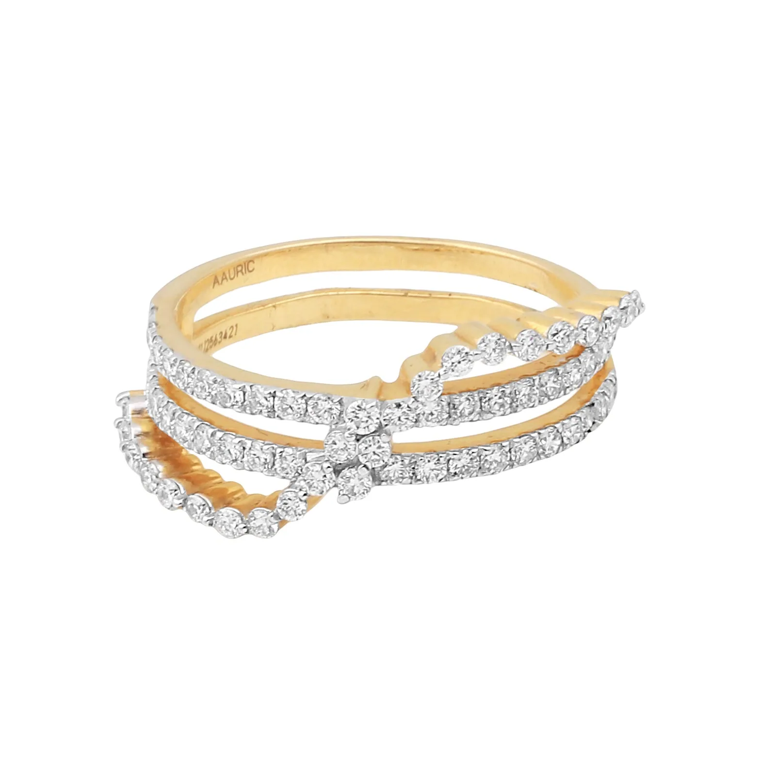 0.67 Ct. IGI Natural Diamond Crossover Ring in 18K Yellow Gold for Women Gift