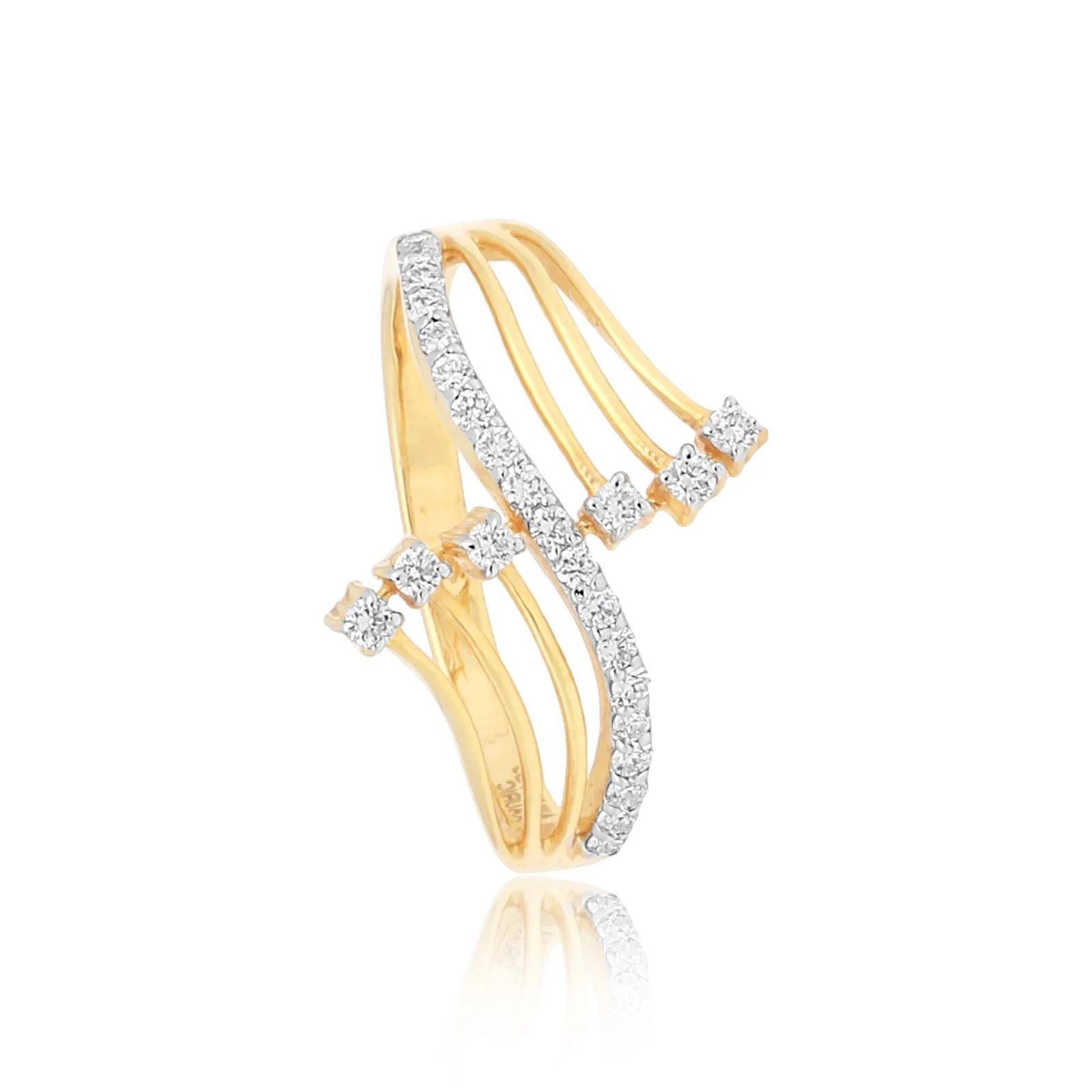 0.23 Ct. IGI Natural Diamond Wave Design Ring in 18K Yellow Gold for Women Gift - view 3