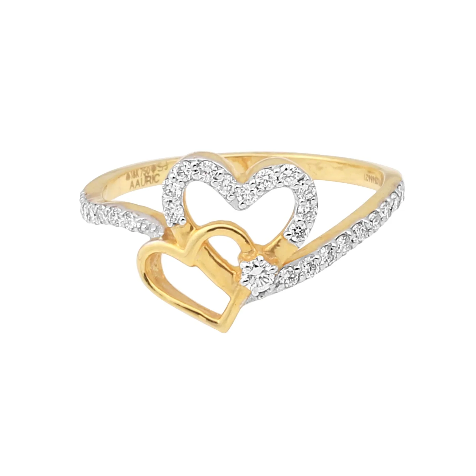0.29 Ct. IGI Natural Diamond Double Heart Ring in 18K Yellow Gold for Women Gift