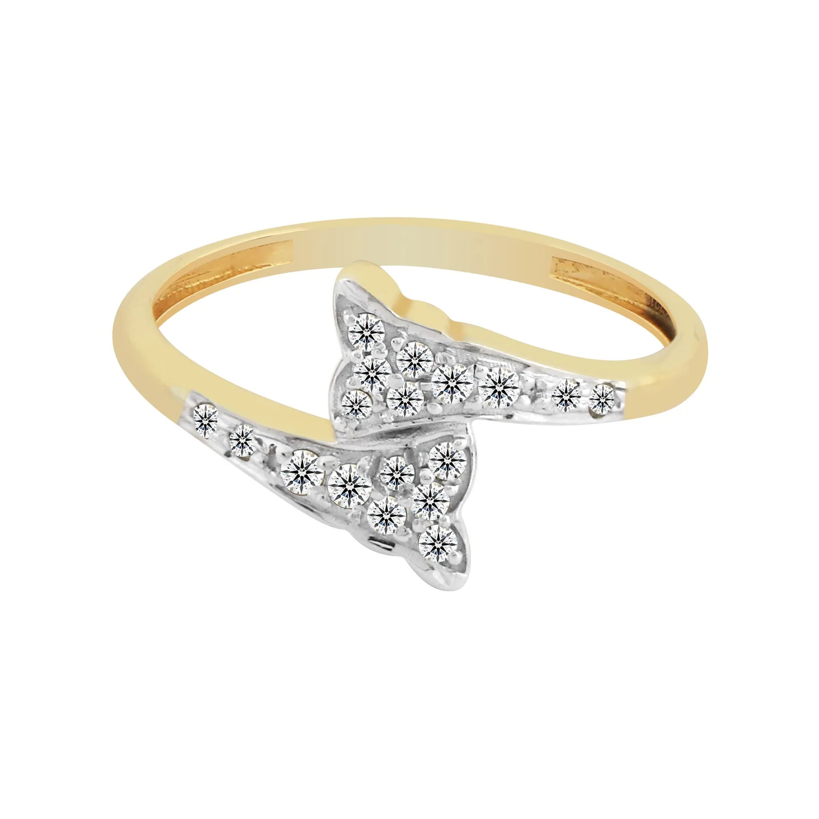 0.18 Ct. IGI Certified Natural Diamond 18k Yellow Gold Floral Bypass Ring