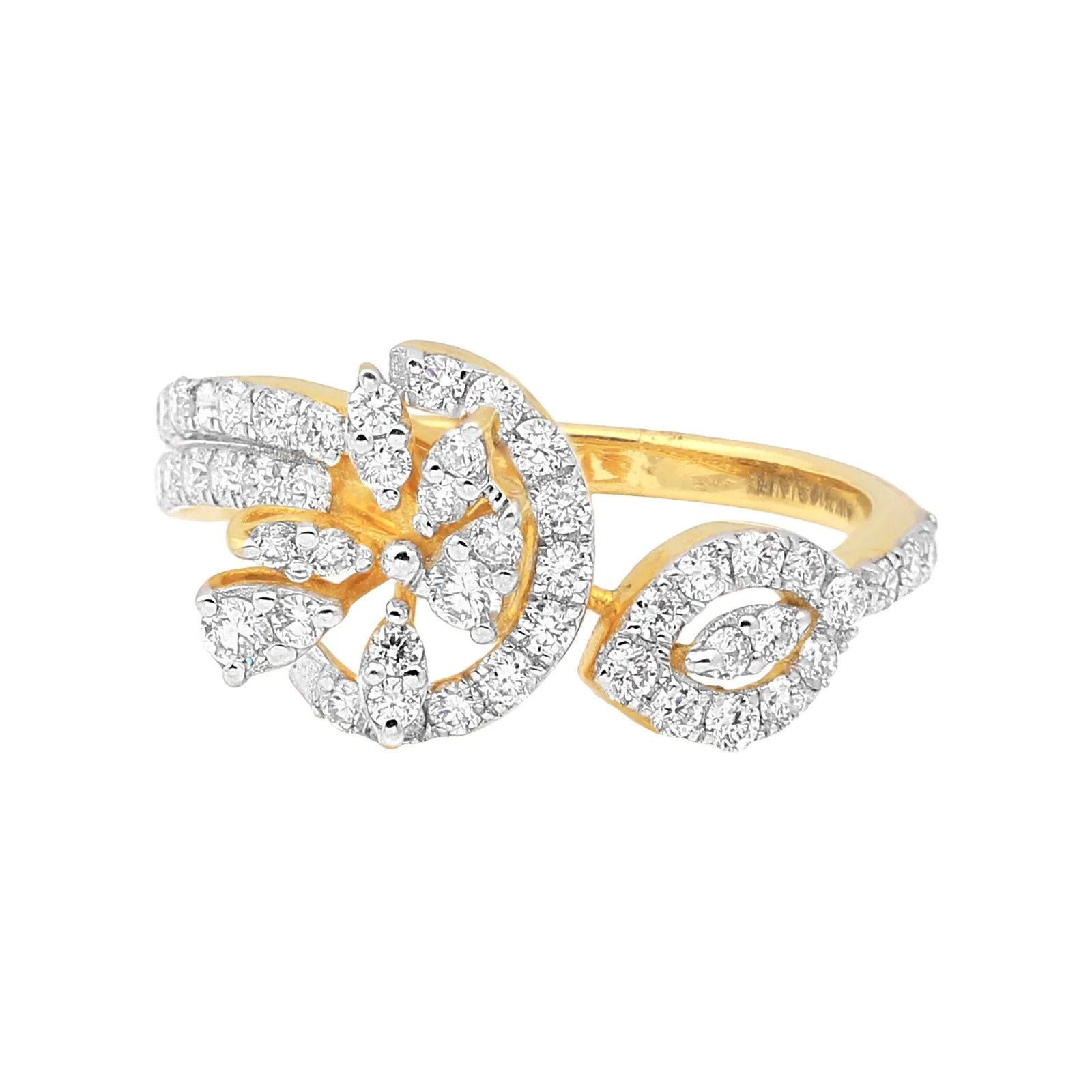 0.75 Ct IGI Certified 18k Yellow Gold Diamond Ring – Elegant Leaf Cluster Design
