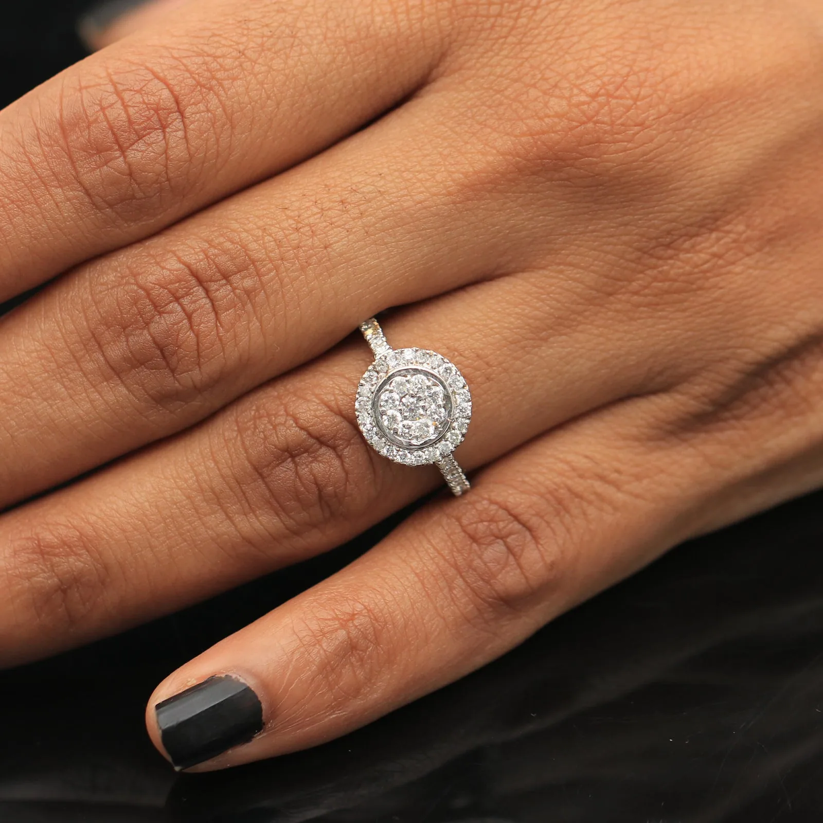 0.70 Ct. IGI Certified 0.50 Ct Round Diamond Cluster Halo Ring 18k White Gold - view 3