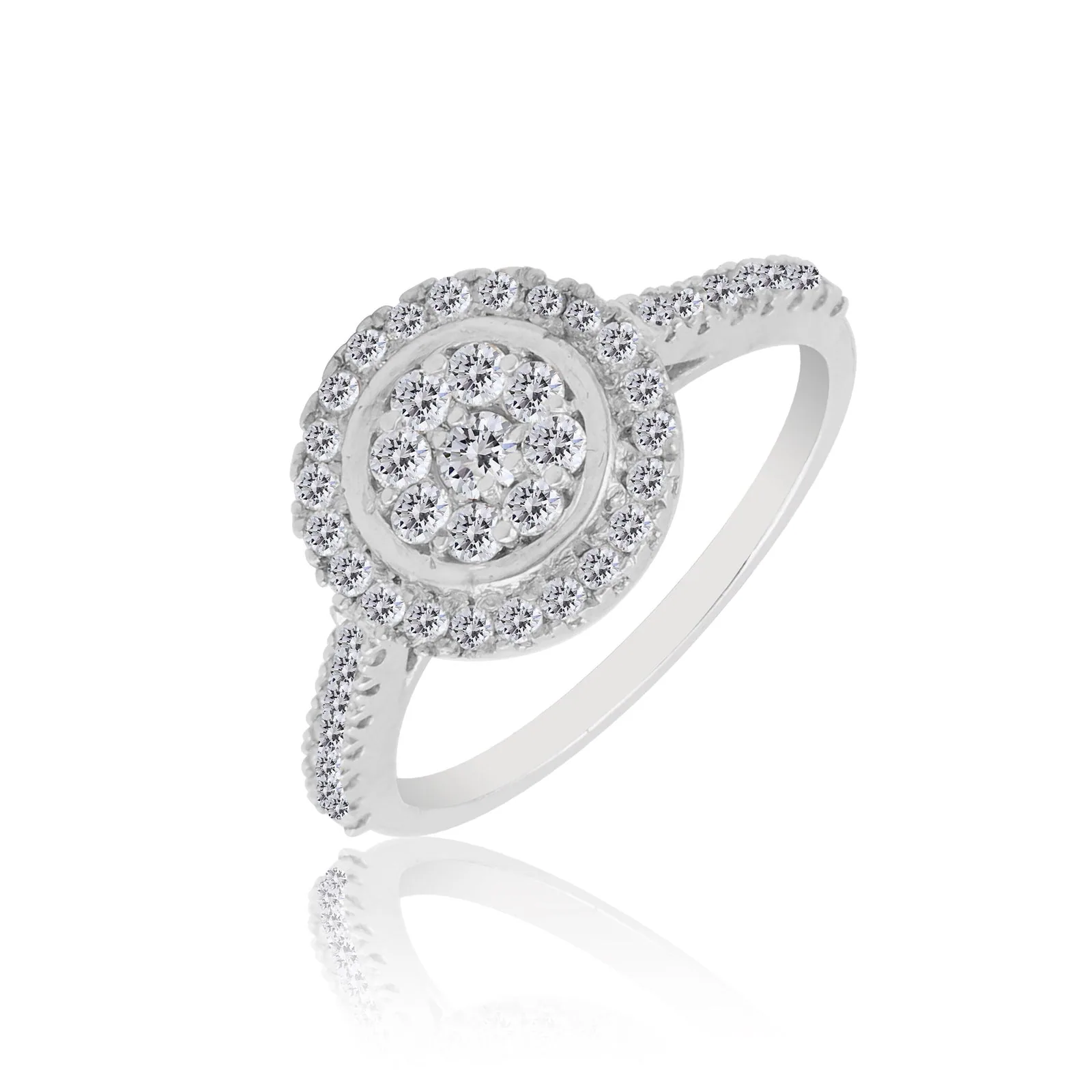 0.70 Ct. IGI Certified 0.50 Ct Round Diamond Cluster Halo Ring 18k White Gold - view 2
