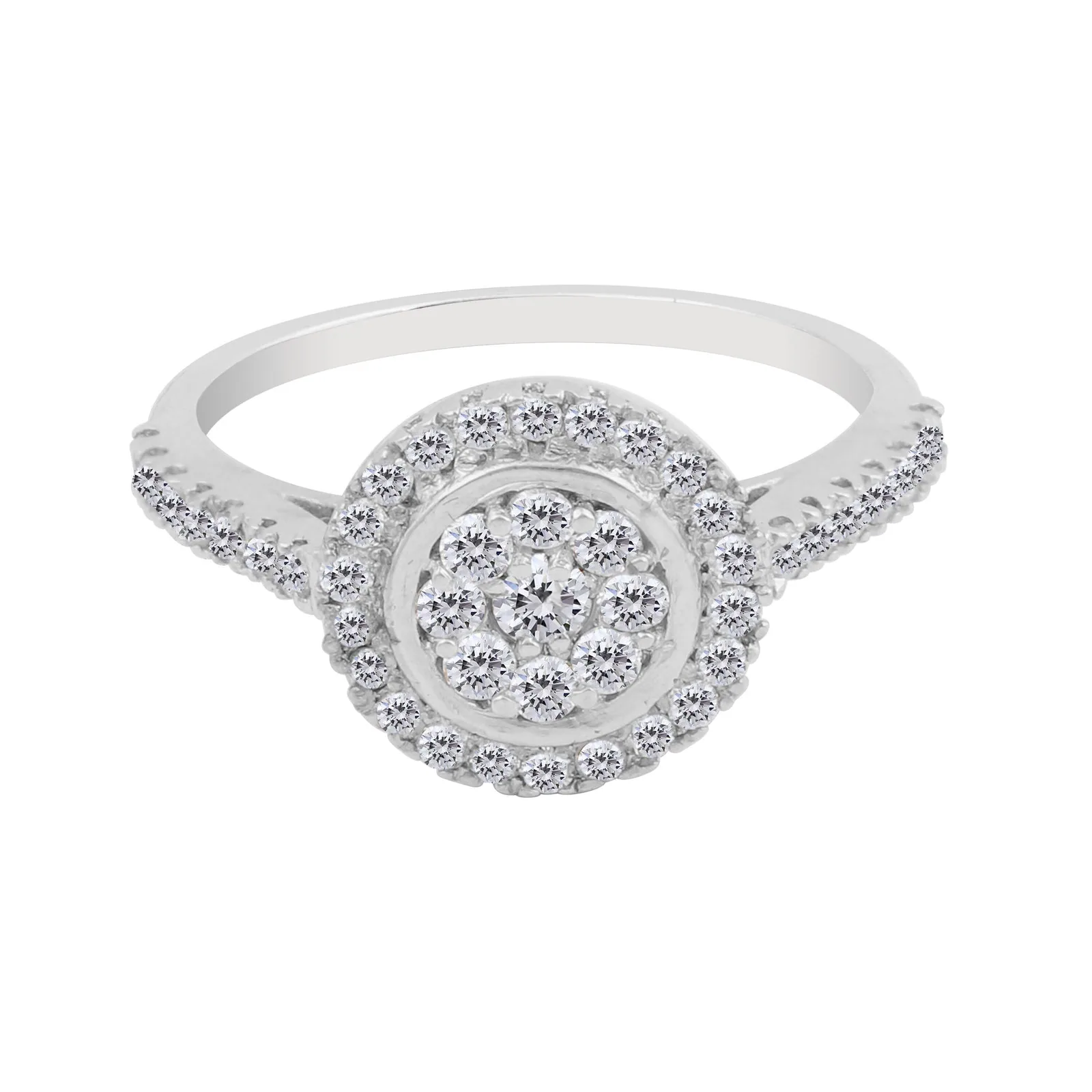 0.70 Ct. IGI Certified 0.50 Ct Round Diamond Cluster Halo Ring 18k White Gold