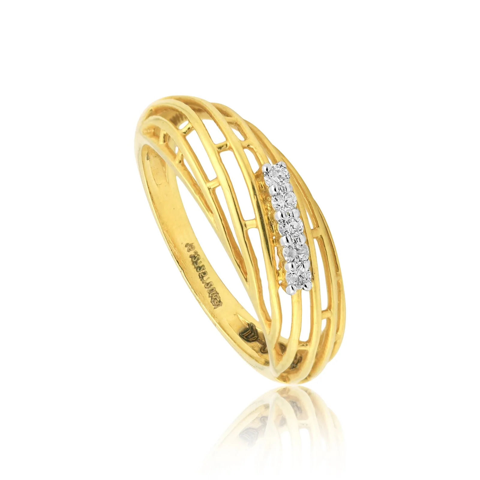 0.12 Ct. IGI Certified 18k Yellow Gold Diamond Multi-Row Zigzag Ring Band