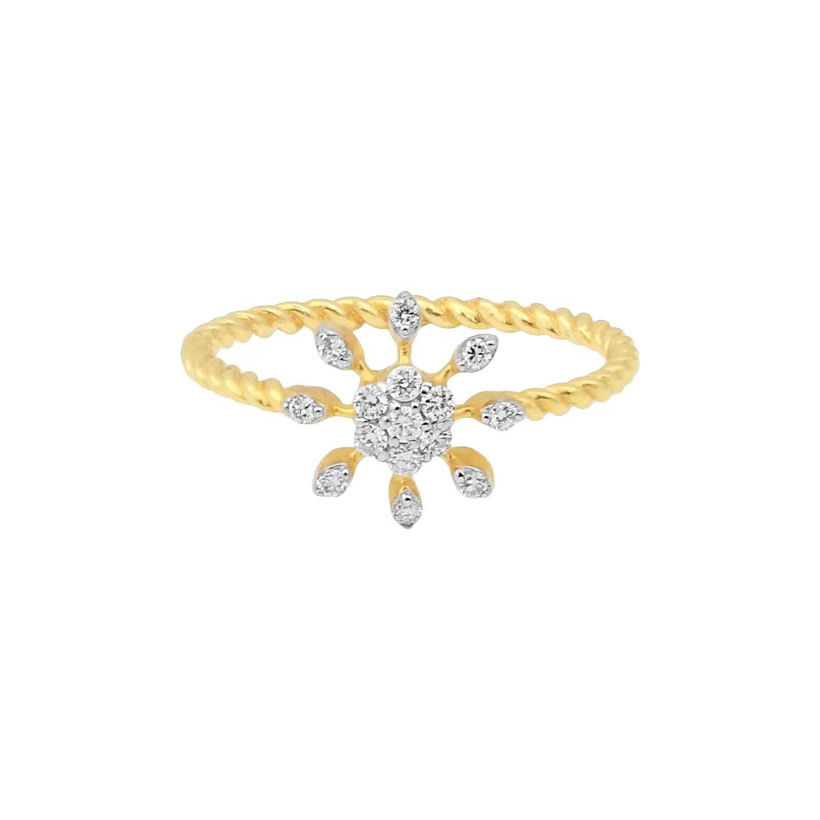 0.17 Ct. IGI Certified 18k Yellow Gold Floral GH VS White Diamond Blossom Ring