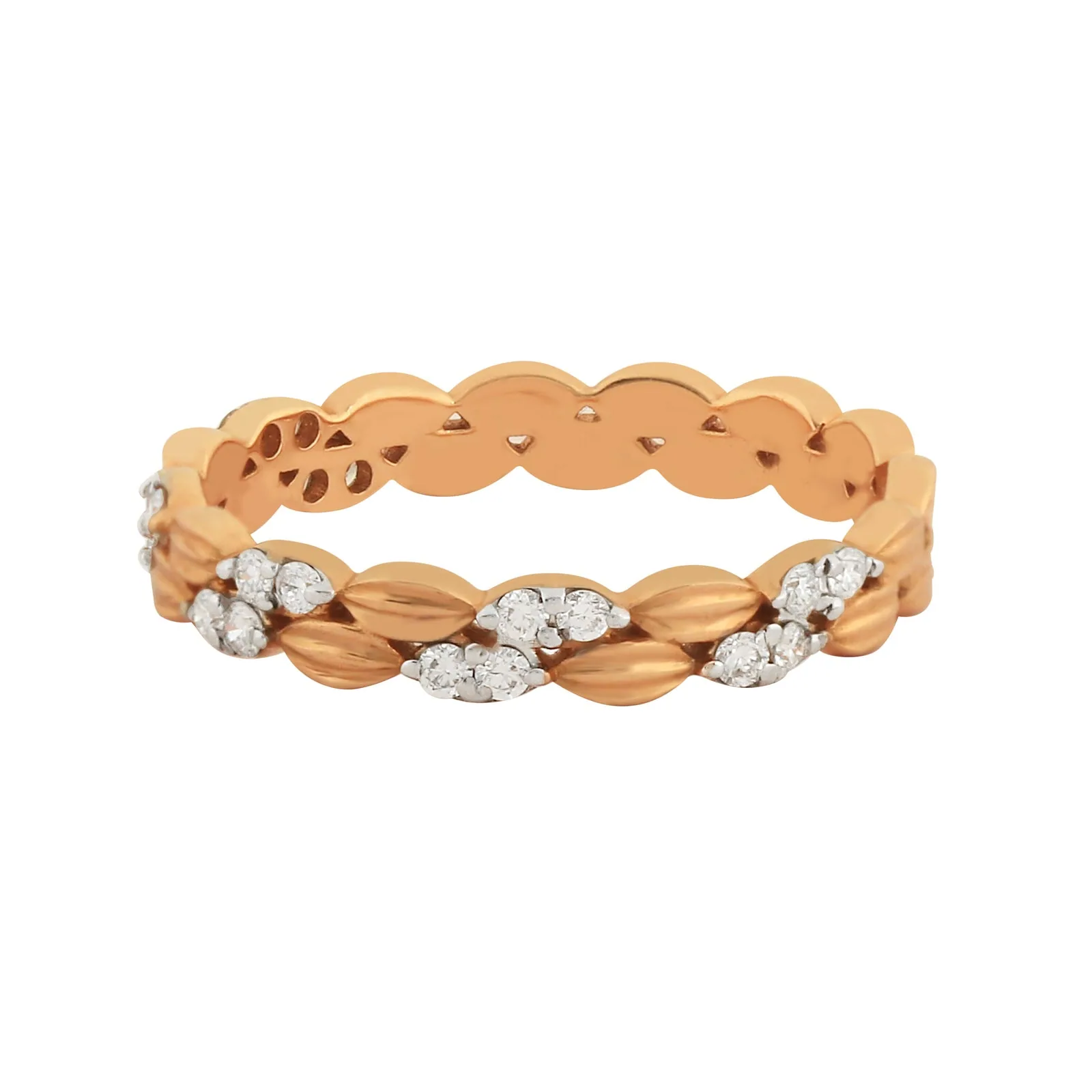 0.22 Ct. IGI Certified 18K Rose Gold GH VS Diamond Braided Ring Wedding Band