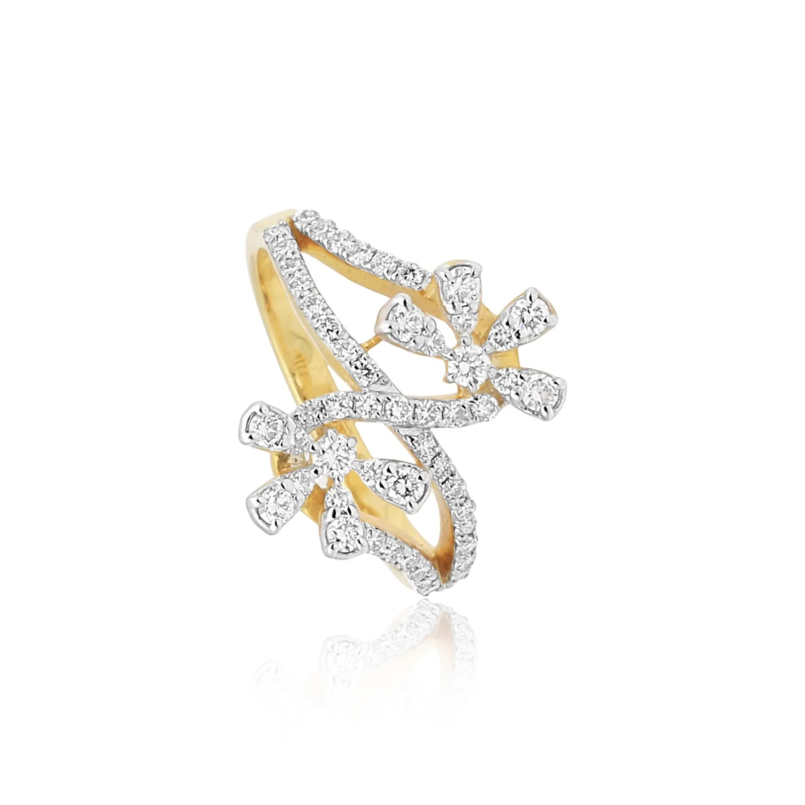 0.64 Ct. IGI Natural Diamond Floral Design Ring in 18K Yellow Gold for Women - view 3