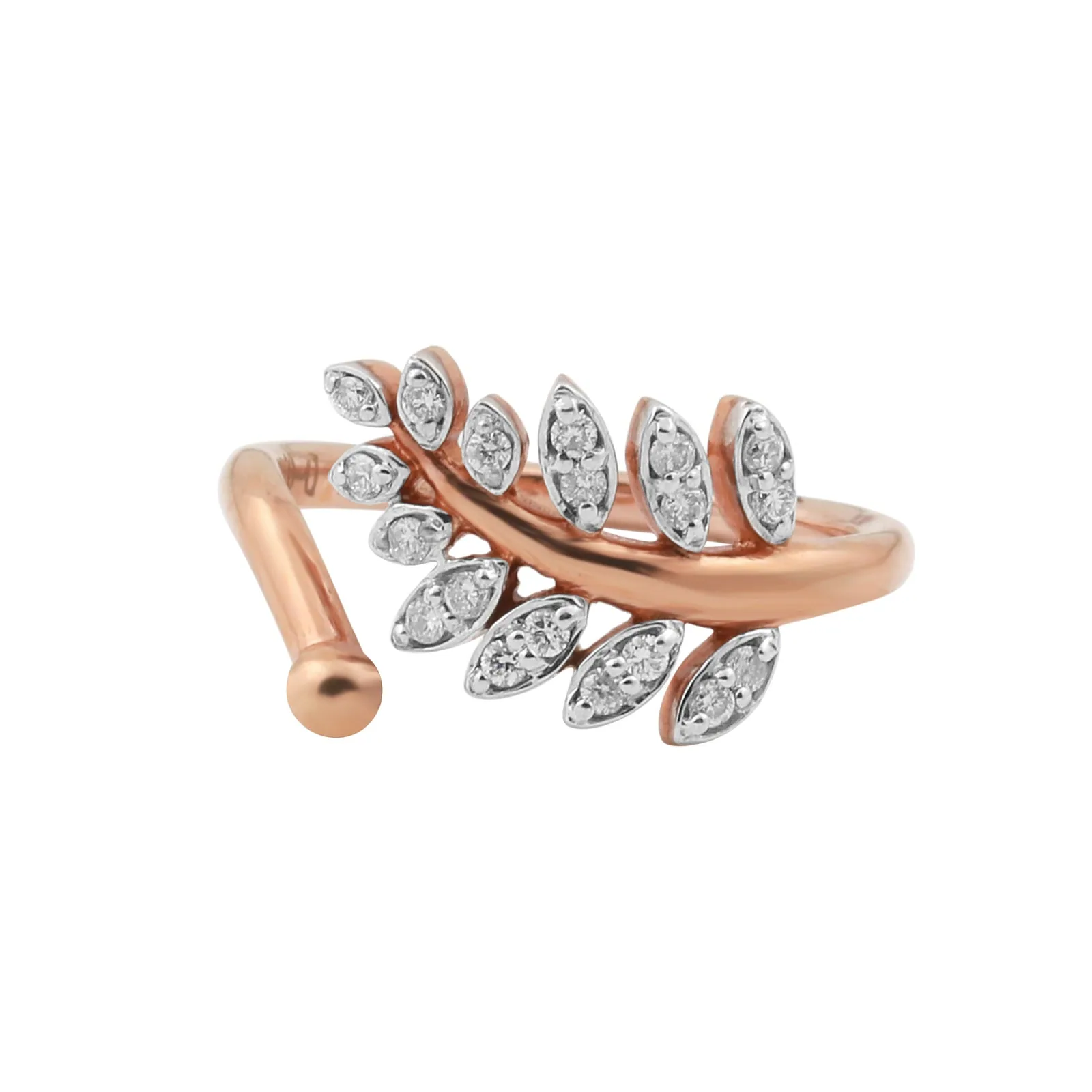 0.14 Ct. 18k Rose Gold Diamond Leaf Ring – IGI Certified Nature-Inspired Band