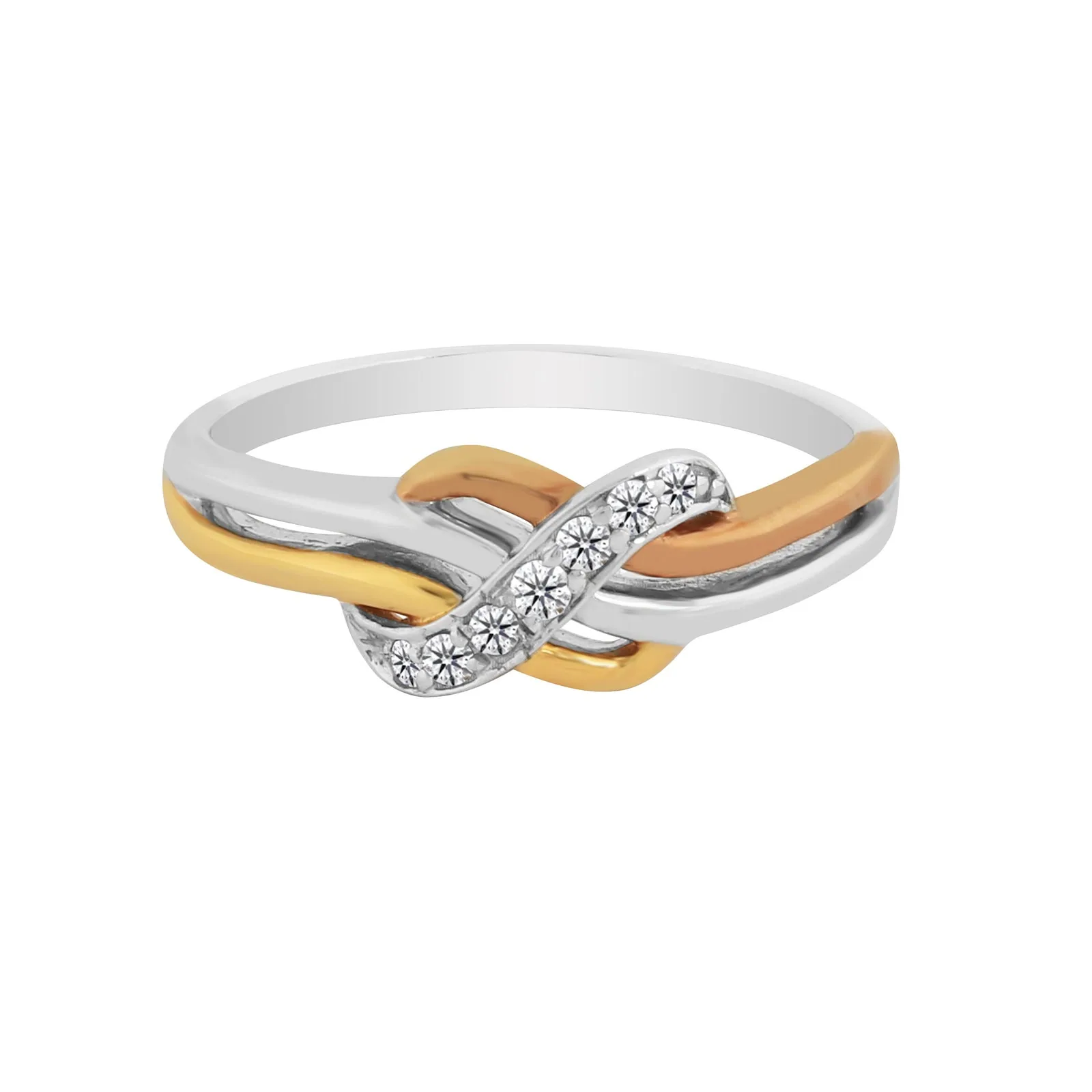 0.16 Ct IGI Certified Natural Diamond 18k Tri-Tone Gold Knot Ring For Engagement
