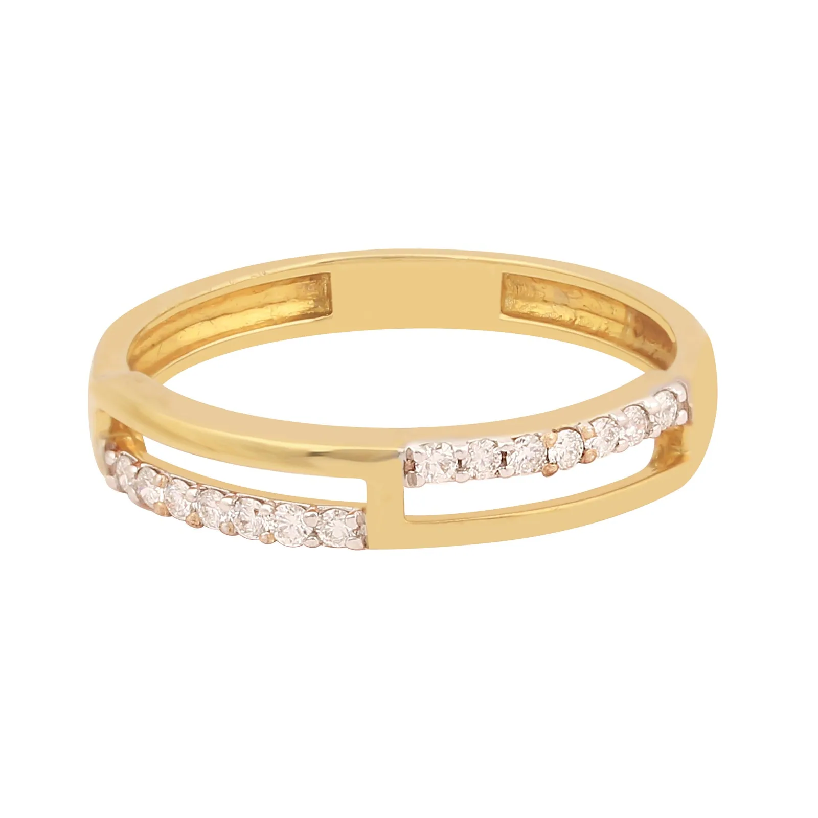 0.17 Ct. IGI Certified Natural Diamond 18k Yellow Gold Bar Ring For Girl Gift