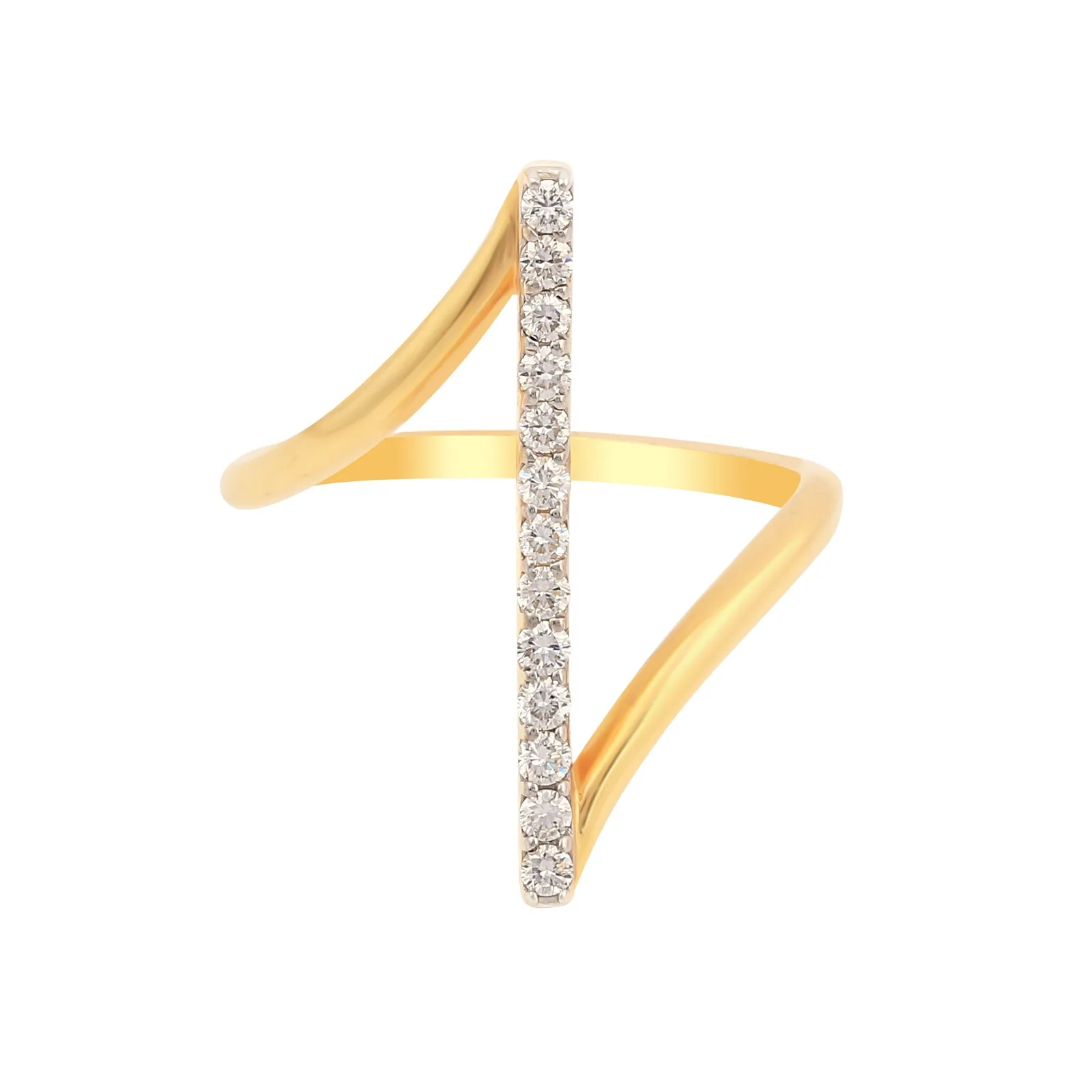 0.22 Ct. IGI Certified Natural Diamond 18k Yellow Gold Bar Ring For Women Gift