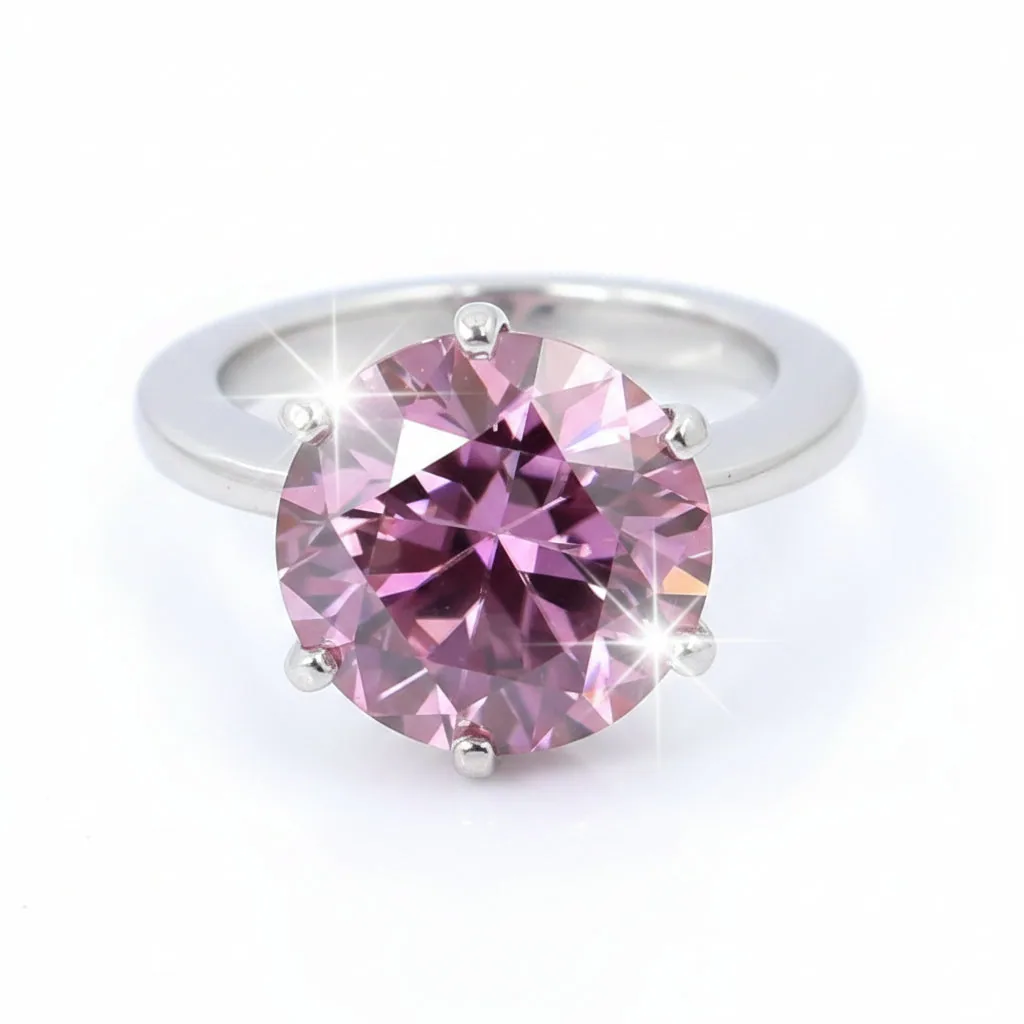 Certified 4.25ct VVS1 Round Pink Moissanite Ring Gift for Women – 18K Gold Vermeil
