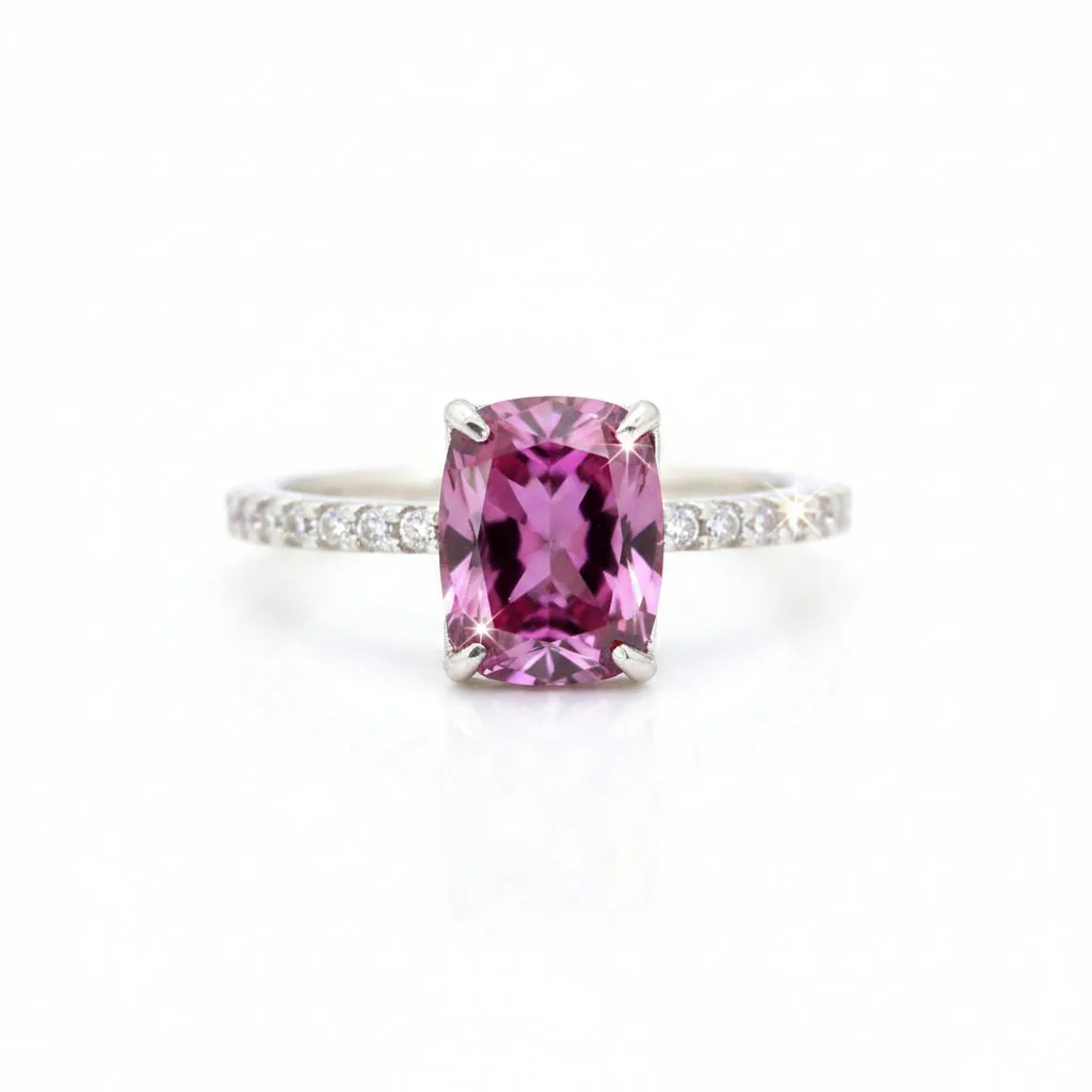 Certified 2.10ct VS1 Pink Moissanite Engagement Ring in AAA Gift – 18K Gold Vermeil