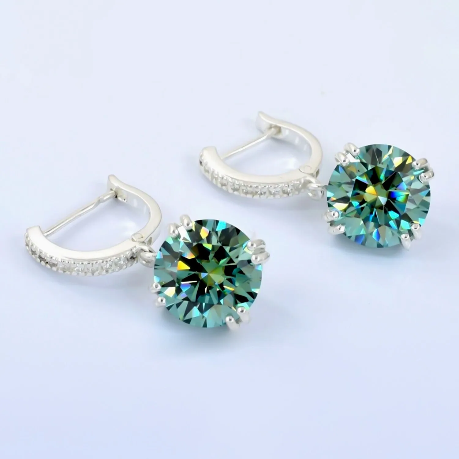 15 ct DEW Certified Blue Moissanite Dangler Earrings Gold Vermeil For Birthday - view 5