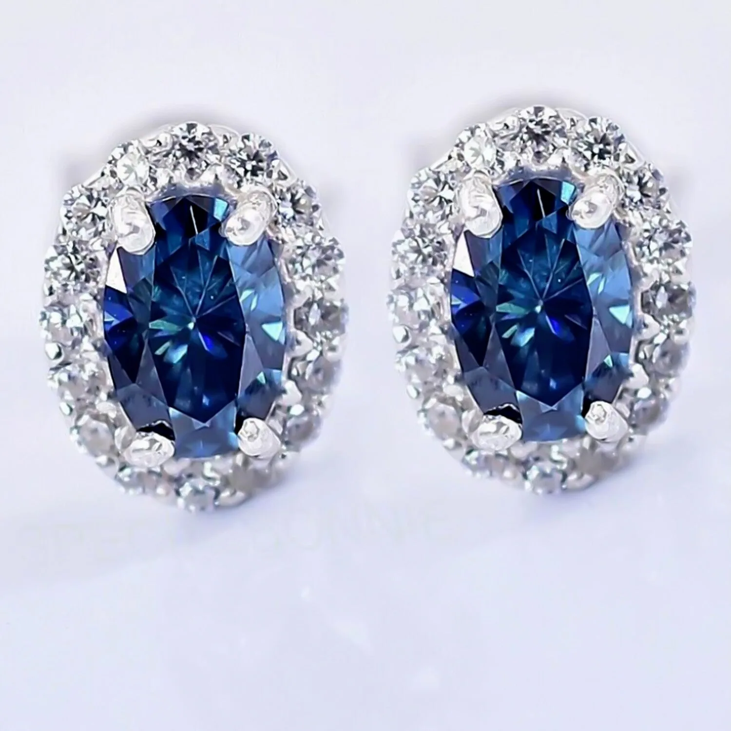 2.00 ct DEW Certified Blue Moissanite Stud Earrings in Gold Vermeil For Women - view 3