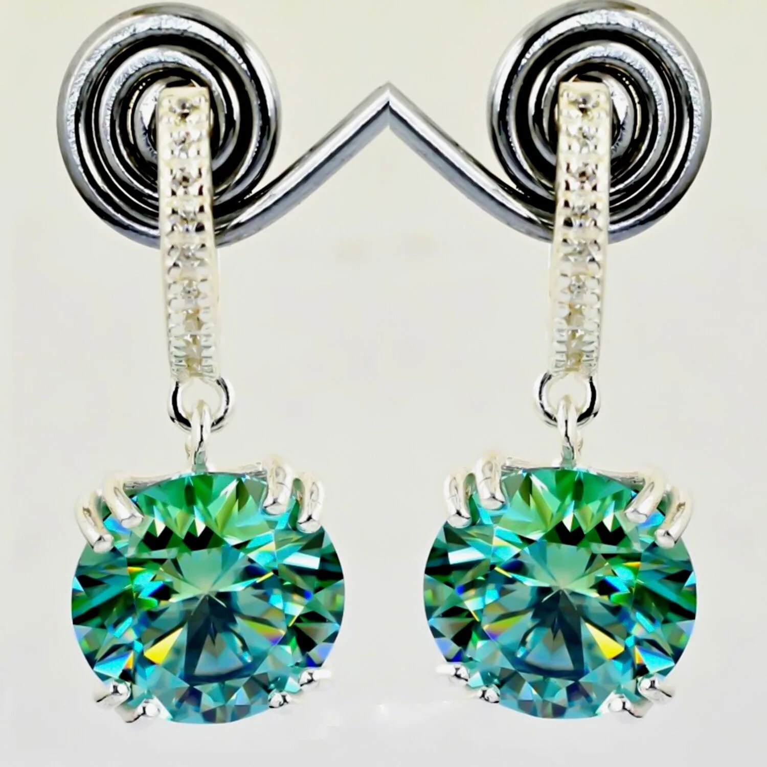 15 ct DEW Certified Blue Moissanite Dangler Earrings Gold Vermeil For Birthday - view 4