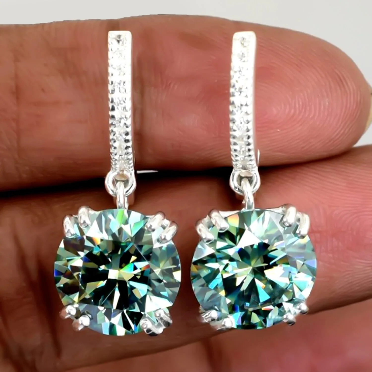 15 ct DEW Certified Blue Moissanite Dangler Earrings Gold Vermeil For Birthday - view 3
