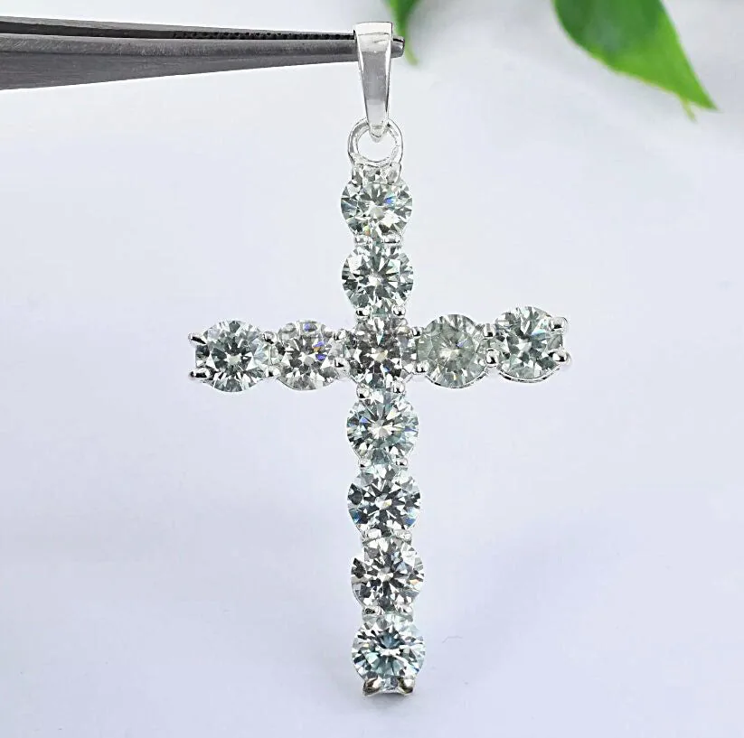 11 ct DEW Certified White Moissanite Plus-Shape Pendant In Vermeil 925 Silver For Love - view 4