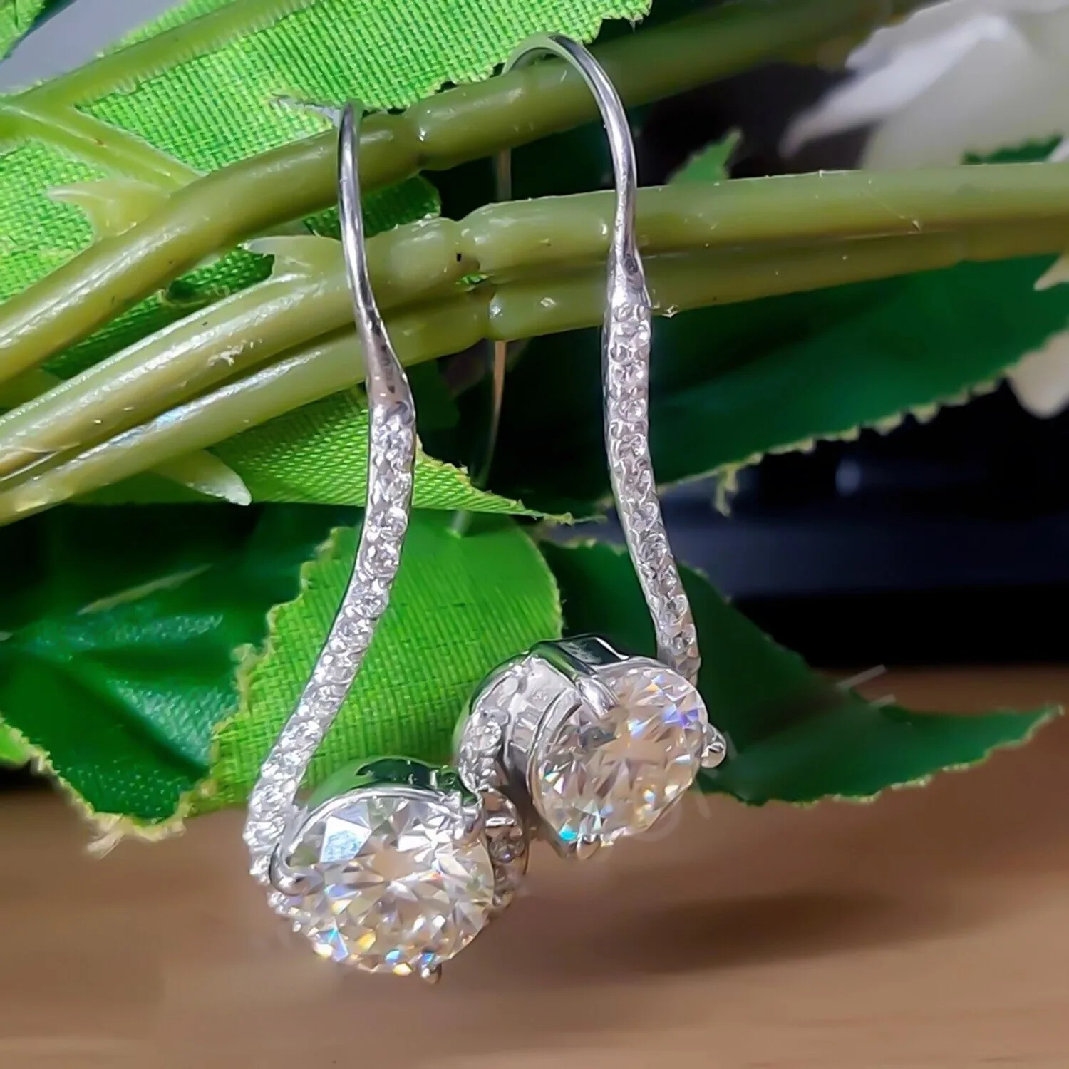 Certified 4 ct DEW Round Cut F VS1 White Solitaire Moissanite Earrings Gold Vermeil - view 4