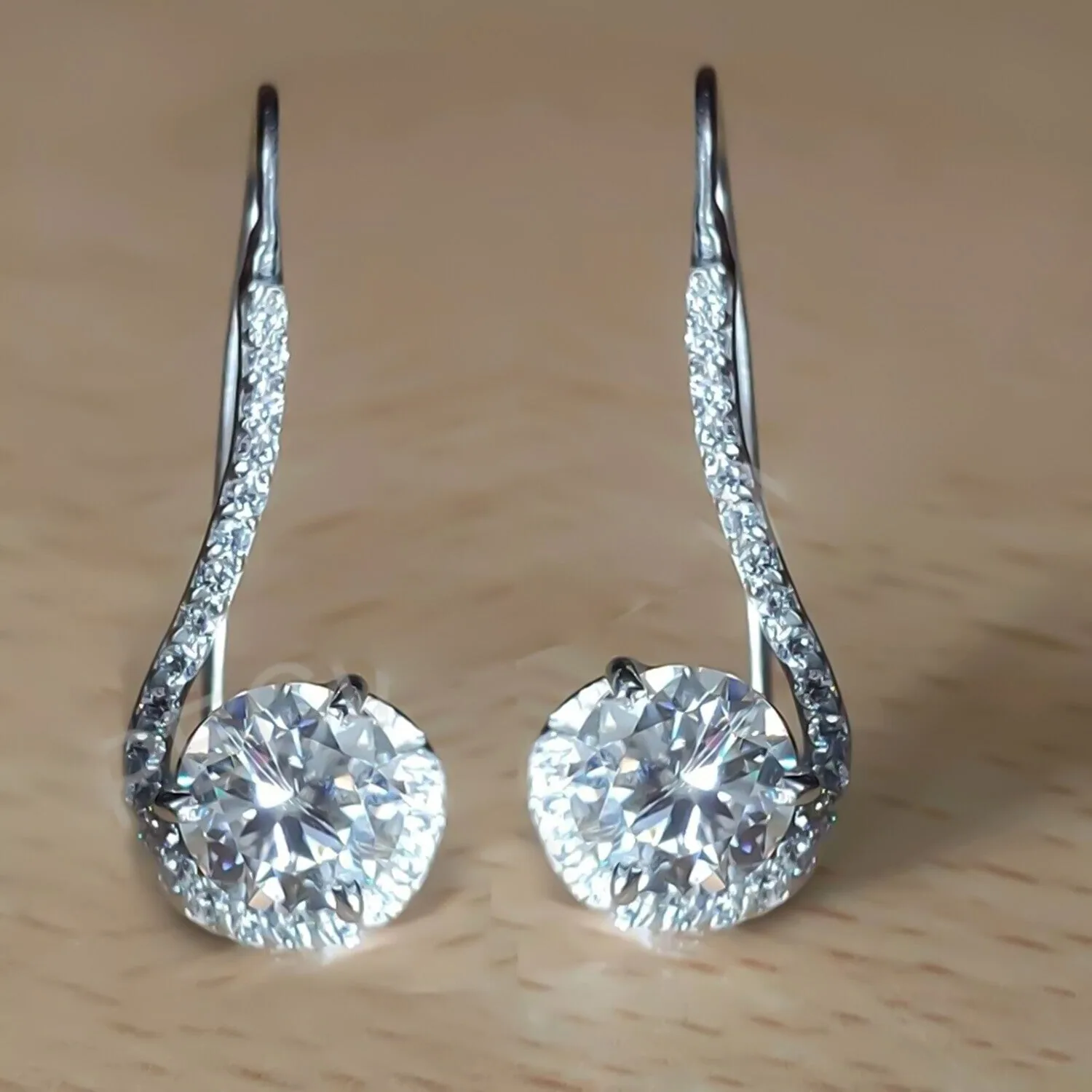 Certified 4 ct DEW Round Cut F VS1 White Solitaire Moissanite Earrings Gold Vermeil - view 3