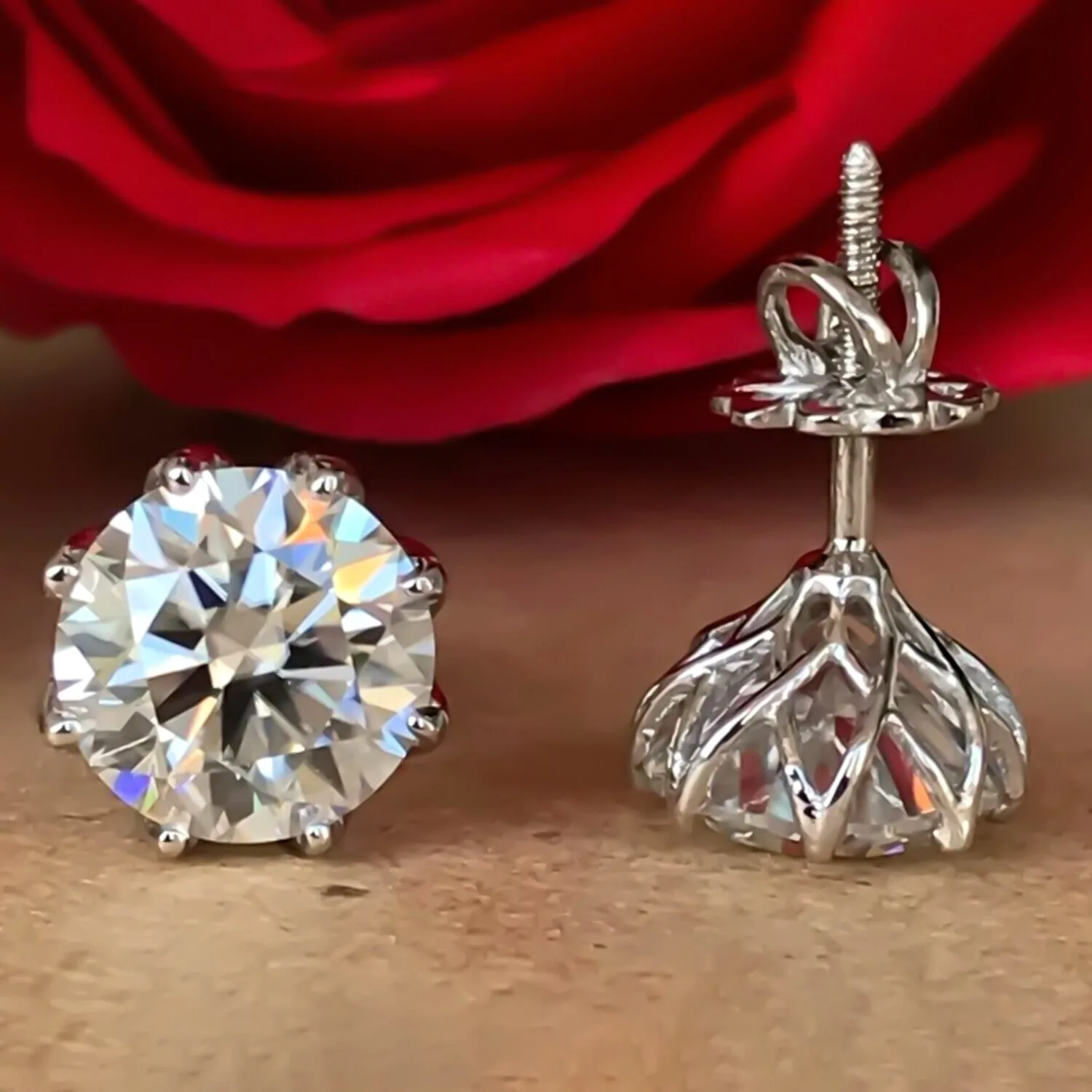12.00 ct DEW Certified Round Cut Moissanite Studs Earrings In Gold Vermeil - view 6