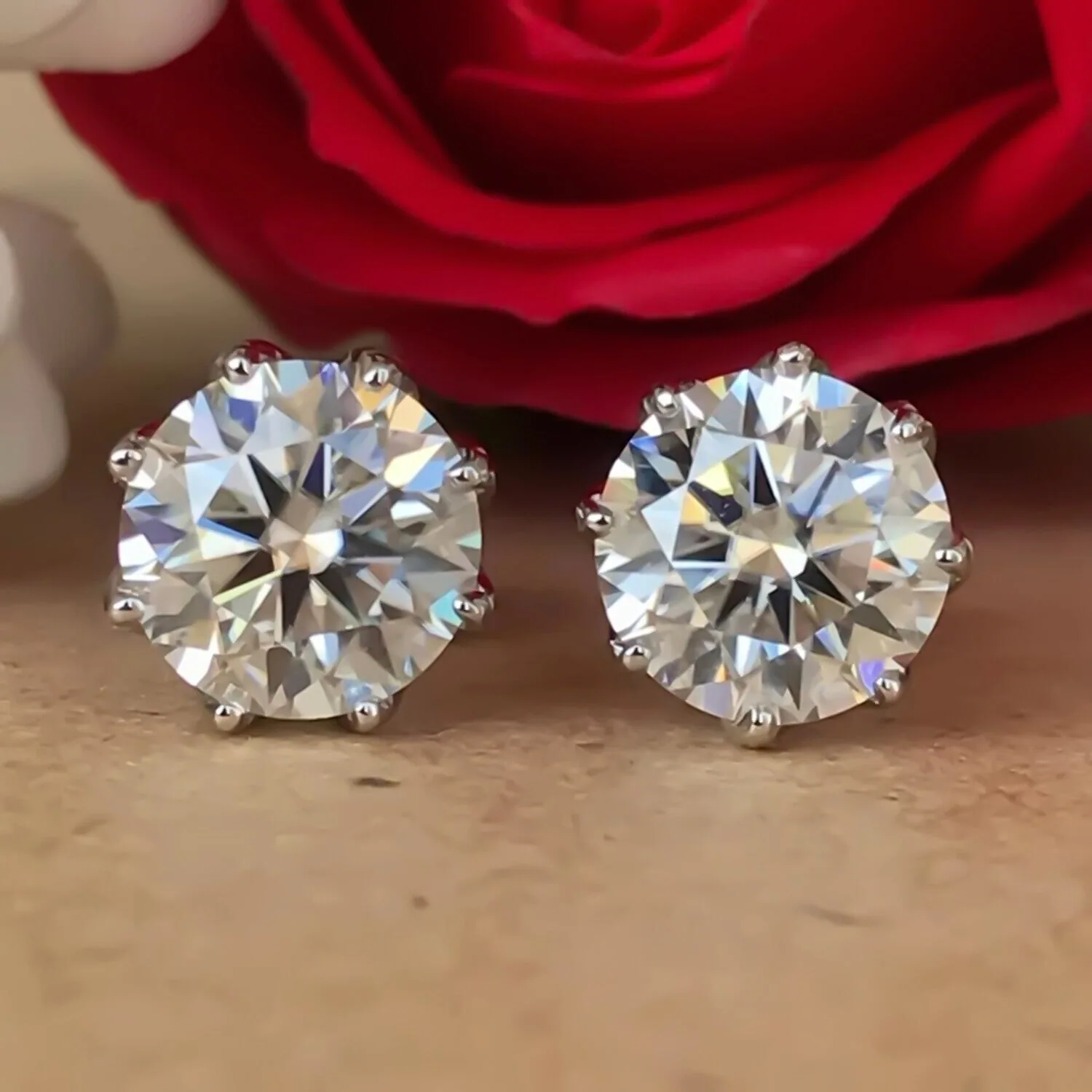 12.00 ct DEW Certified Round Cut Moissanite Studs Earrings In Gold Vermeil - view 7