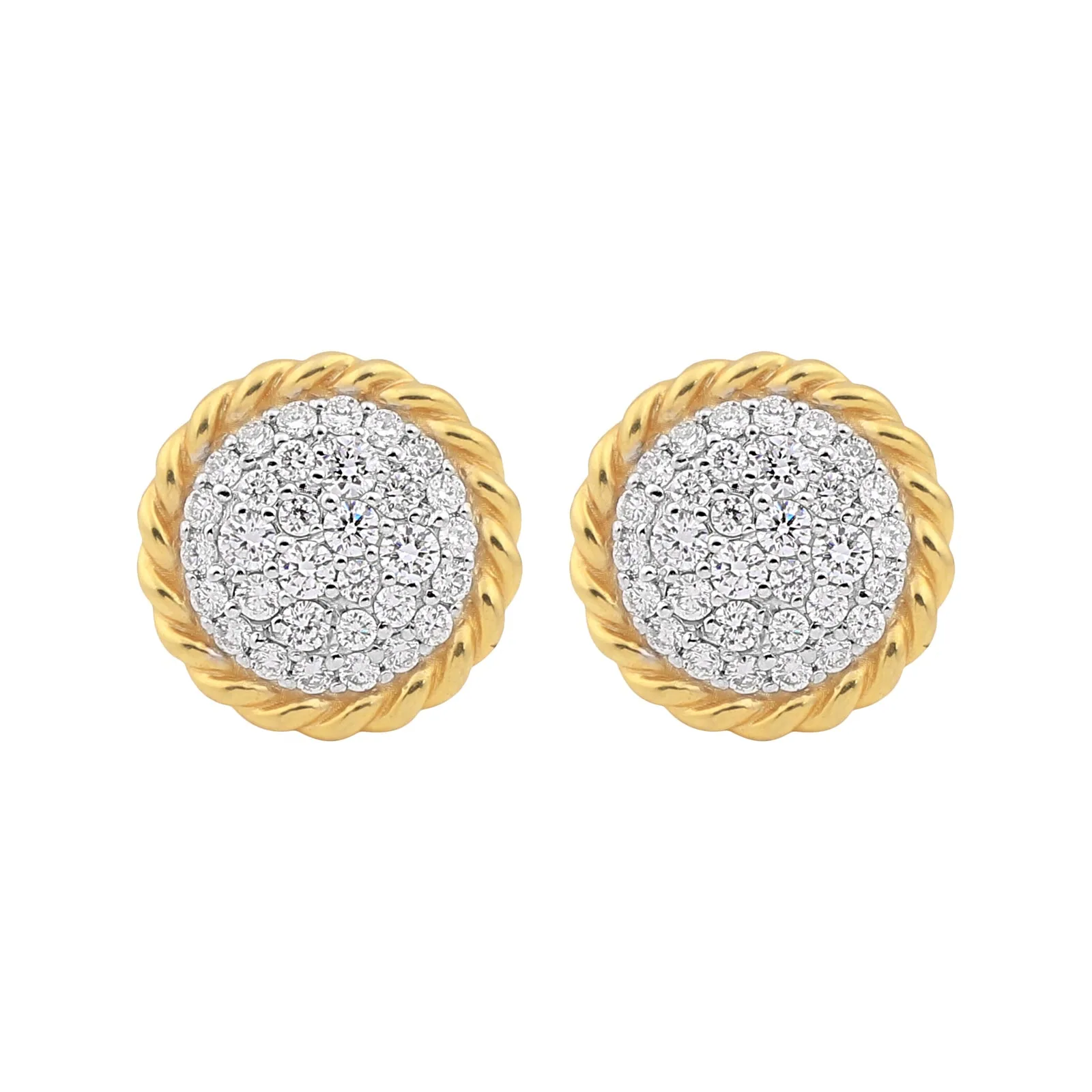 0.99 Ct Natural Diamond Stud Earrings G-H VS Round Brilliant 18K Gold Tops